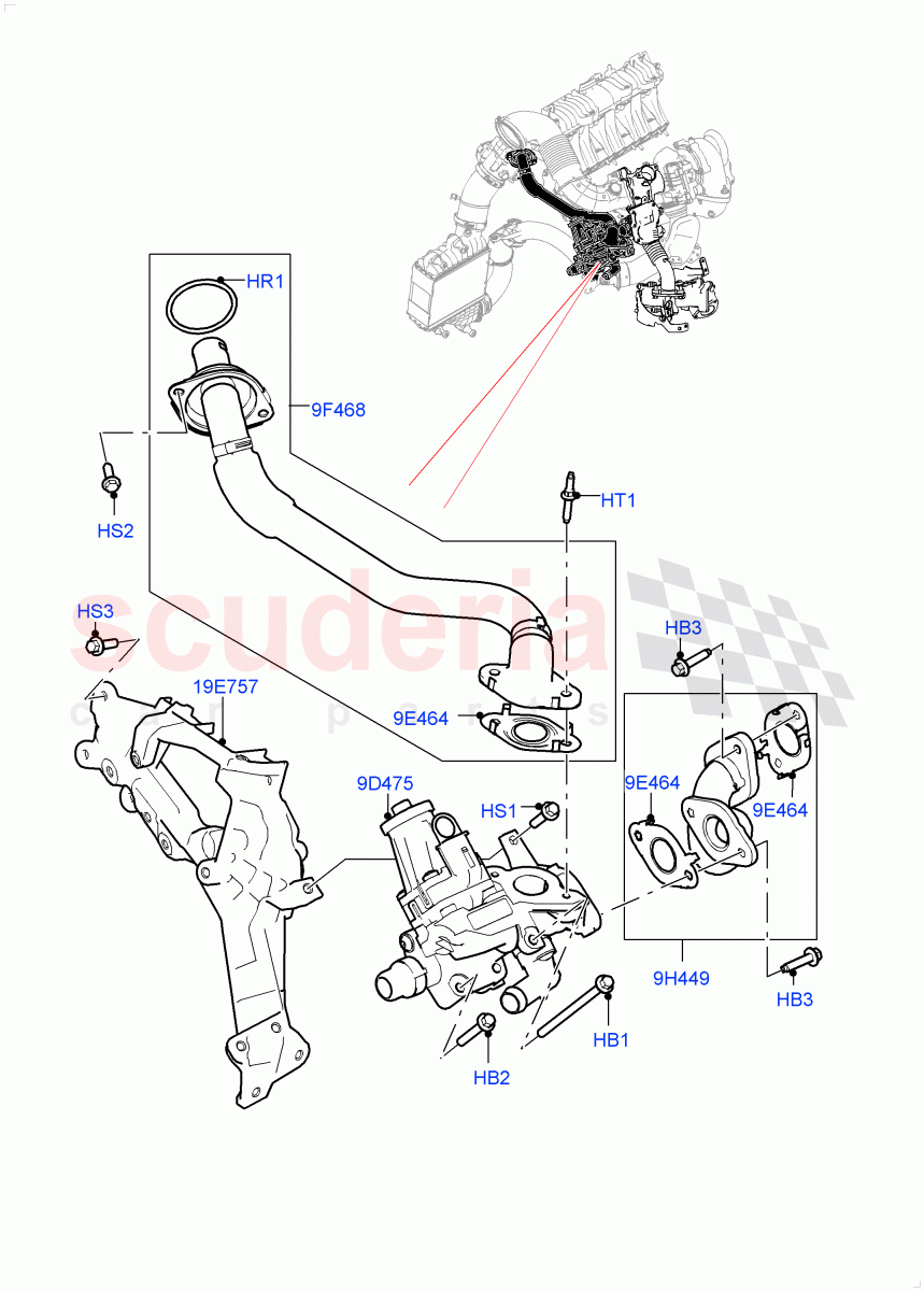 Exhaust Gas Recirculation (High Pressure EGR) (2.0L I4 DSL MID DOHC AJ200, Japanese Emission + DPF, Stage V Plus DPF, 2.0L I4 DSL HIGH DOHC AJ200, Proconve L6 Emissions) ((V) FROMKH000001) of Land Rover Land Rover Discovery Sport (2015+) [2.0 Turbo Diesel]