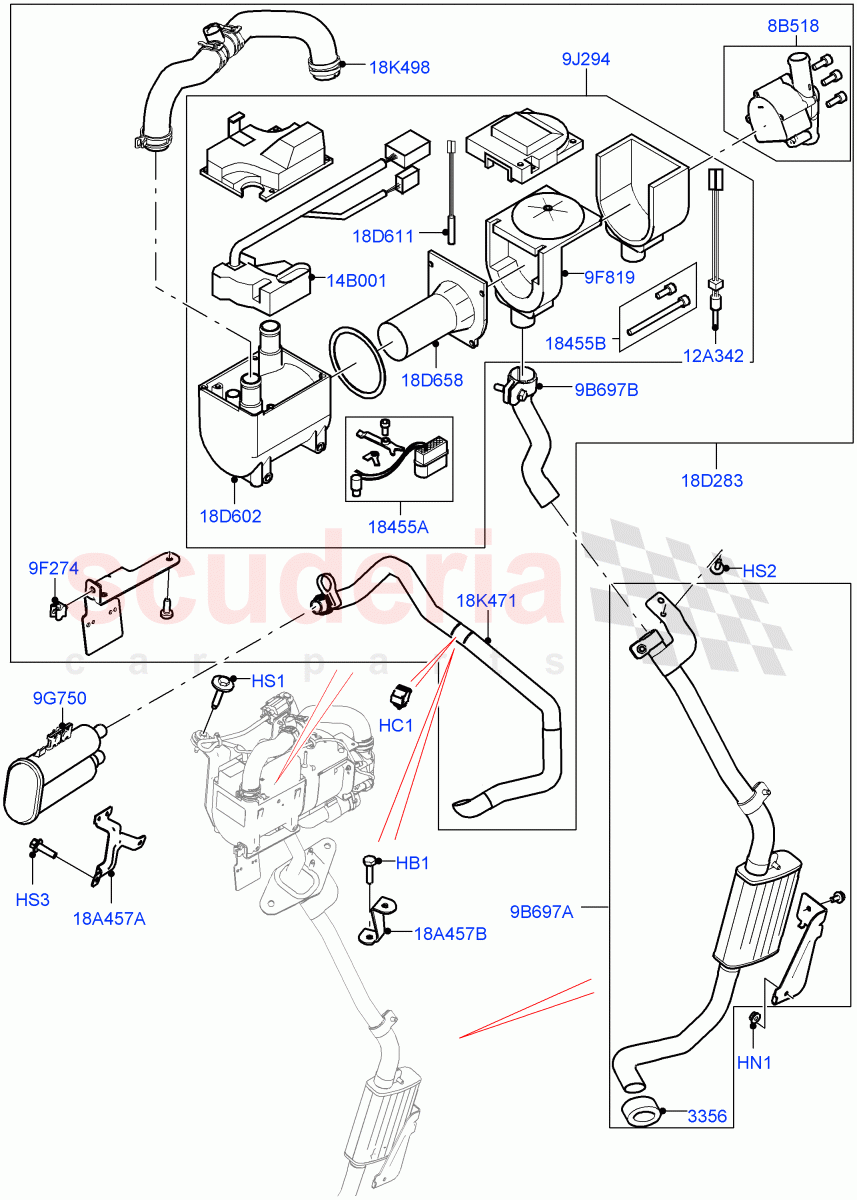 Auxiliary Fuel Fired Pre-Heater(Heater Components)(3.0L DOHC GDI SC V6 PETROL,With Fuel Fired Heater,5.0L OHC SGDI SC V8 Petrol - AJ133,5.0L OHC SGDI NA V8 Petrol - AJ133)((V)FROMGA255069,(V)TOHA999999) of Land Rover Land Rover Range Rover (2012-2021) [5.0 OHC SGDI NA V8 Petrol]