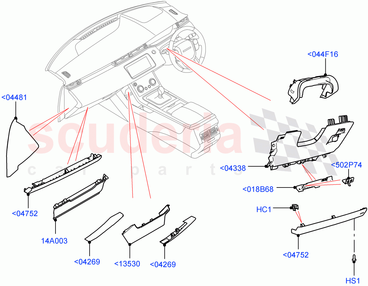 Instrument Panel(Lower, External Components)(Changsu (China)) of Land Rover Land Rover Range Rover Evoque (2019+) [1.5 I3 Turbo Petrol AJ20P3]