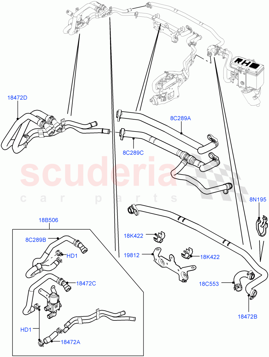 Heater Hoses (4.4L DOHC DITC V8 Diesel, RHD) ((V) FROMBA000001) of Land Rover Land Rover Range Rover (2010-2012) [3.6 V8 32V DOHC EFI Diesel]