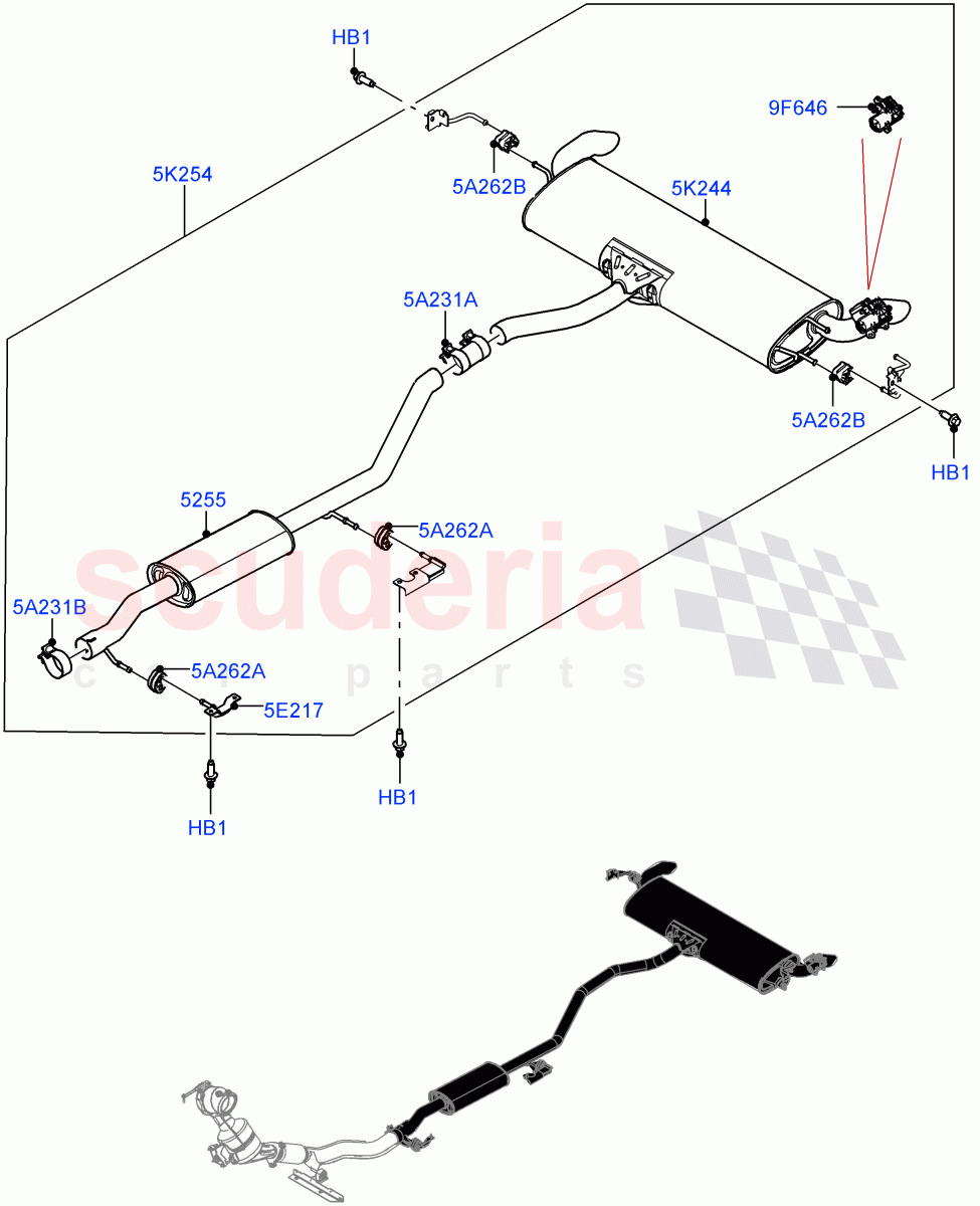 Rear Exhaust System (2.0L I4 Mid DOHC AJ200 Petrol, Dual Exhaust - Dynamic) ((V) FROMJH000001) of Land Rover Land Rover Discovery Sport (2015+) [2.0 Turbo Petrol AJ200P]