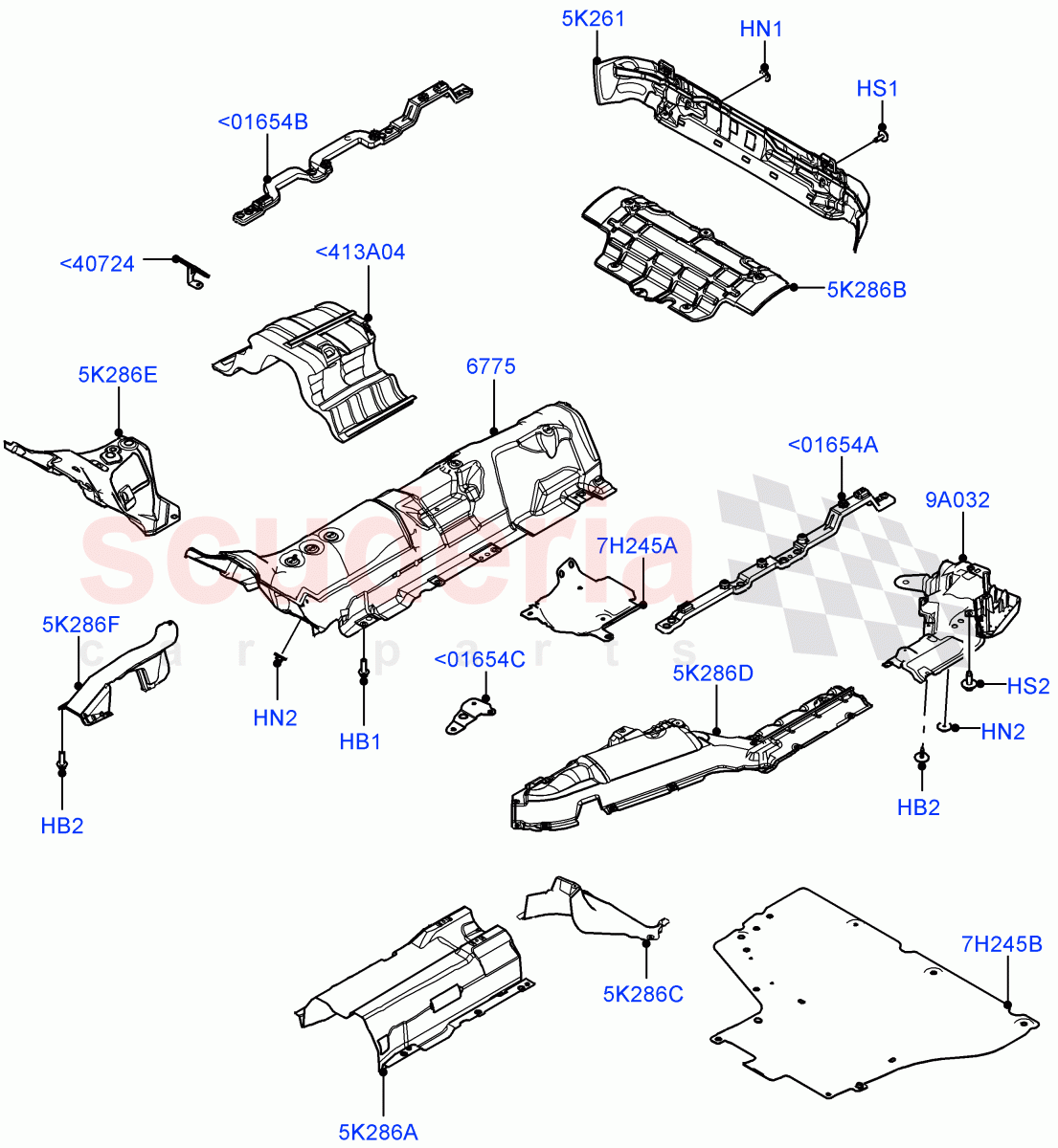 Splash And Heat Shields(Middle And Rear Section)(Changsu (China)) of Land Rover Land Rover Range Rover Evoque (2019+) [2.0 Turbo Diesel]