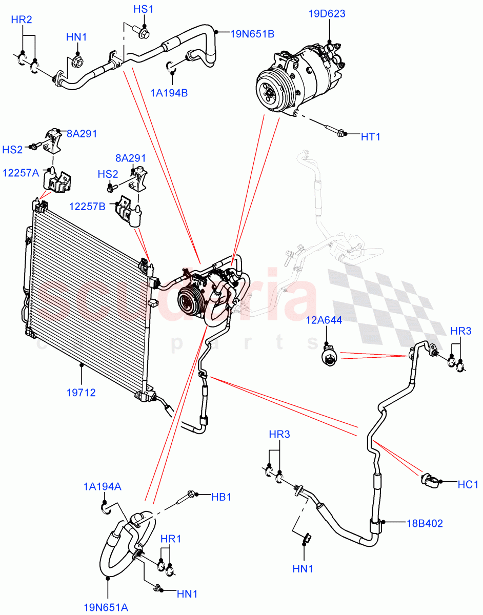 Air Conditioning Condensr/Compressr(Nitra Plant Build, Front)(2.0L I4 High DOHC AJ200 Petrol)((V)FROMM2000001) of Land Rover Land Rover Discovery 5 (2017+) [2.0 Turbo Diesel]