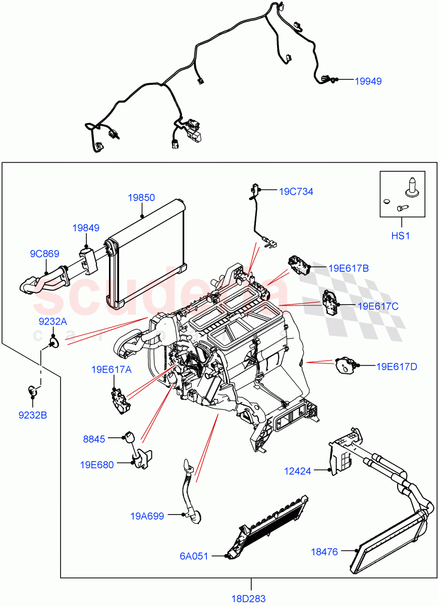 Heater/Air Cond.Internal Components(Heater Main Unit)(With Front Comfort Air Con (IHKA))((V)FROMMA000001) of Land Rover Land Rover Range Rover Velar (2017+) [2.0 Turbo Petrol AJ200P]