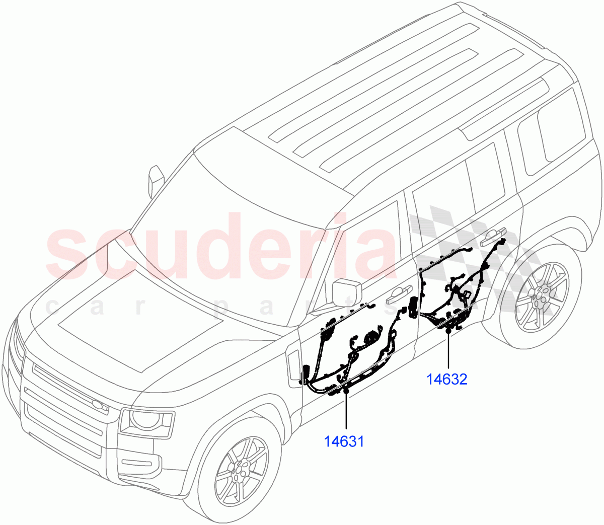 Wiring - Body Closures (Front And Rear Doors) (5 Door, Standard Wheelbase) of Land Rover Land Rover Defender (2020+) [5.0 OHC SGDI SC V8 Petrol]