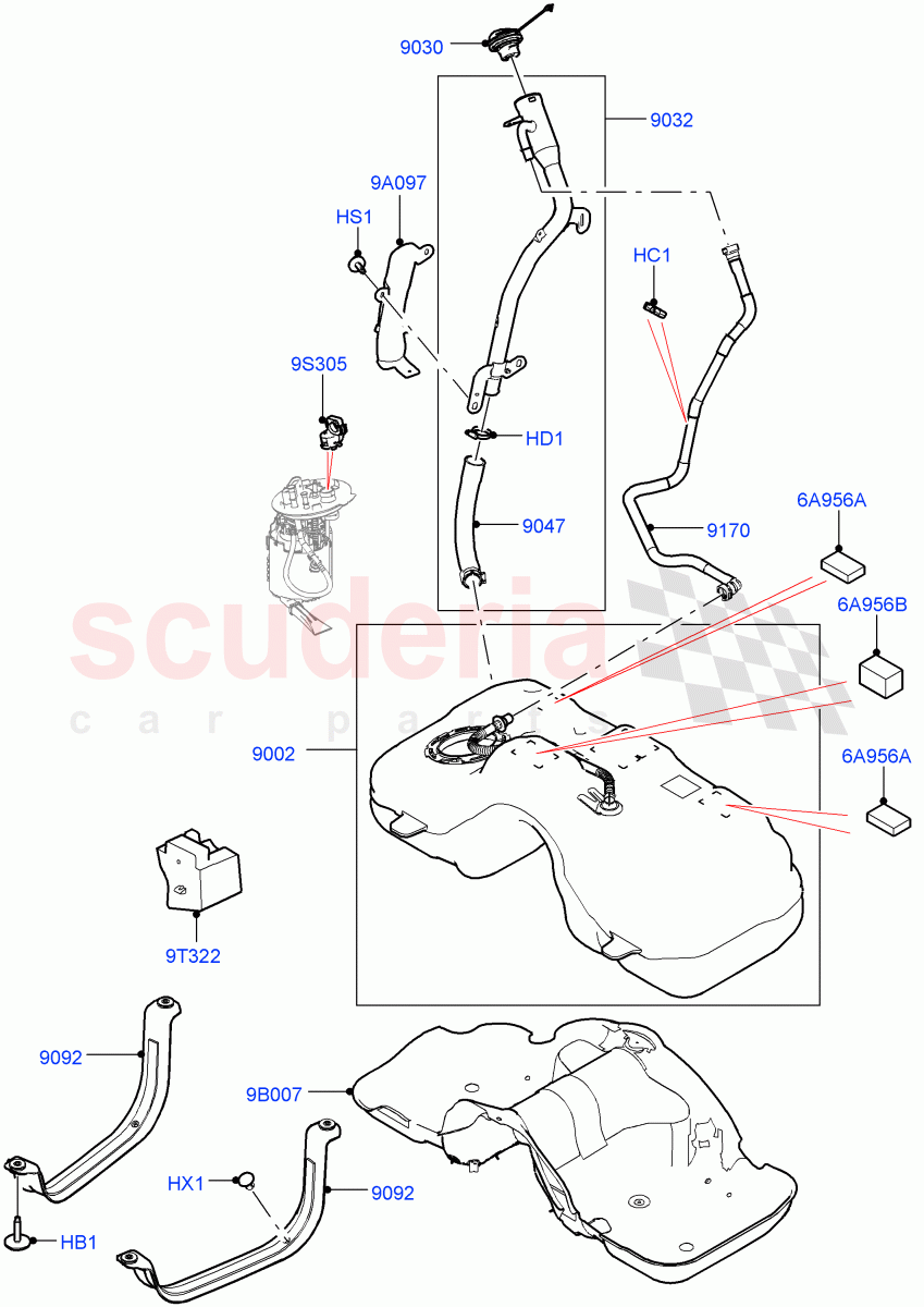 Fuel Tank & Related Parts(2.0L AJ20P4 Petrol Mid PTA,Changsu (China),Pet Tank - Flex Fuel,Fuel Tank Filler Neck - Unleaded,Pet Tank W/O Leak Det - Std Filter) of Land Rover Land Rover Range Rover Evoque (2019+) [2.0 Turbo Petrol AJ200P]