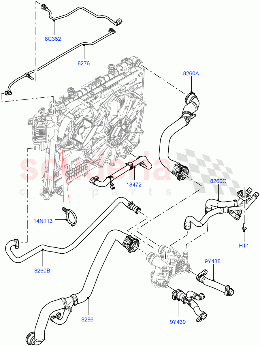 Cooling System Pipes And Hoses (4.4L DOHC DITC V8 Diesel, Less Active Tranmission Warming) ((V) FROMKA000001) of Land Rover Land Rover Range Rover (2012-2021) [4.4 DOHC Diesel V8 DITC]