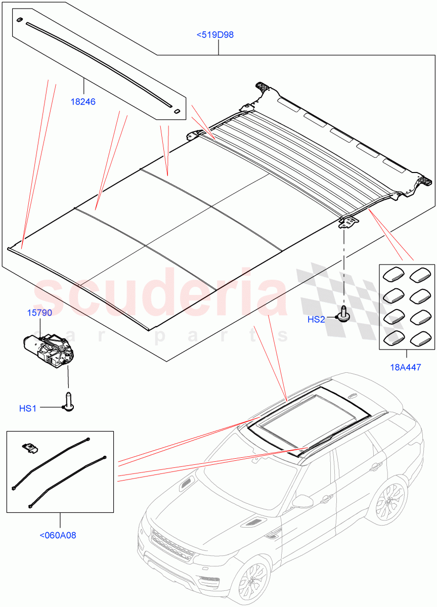 Sliding Roof Mechanism And Controls (Sun Blinds) (With Roof Conversion-Panorama Roof) ((V) FROMFA000001) of Land Rover Land Rover Range Rover Sport (2014+) [2.0 Turbo Petrol GTDI]