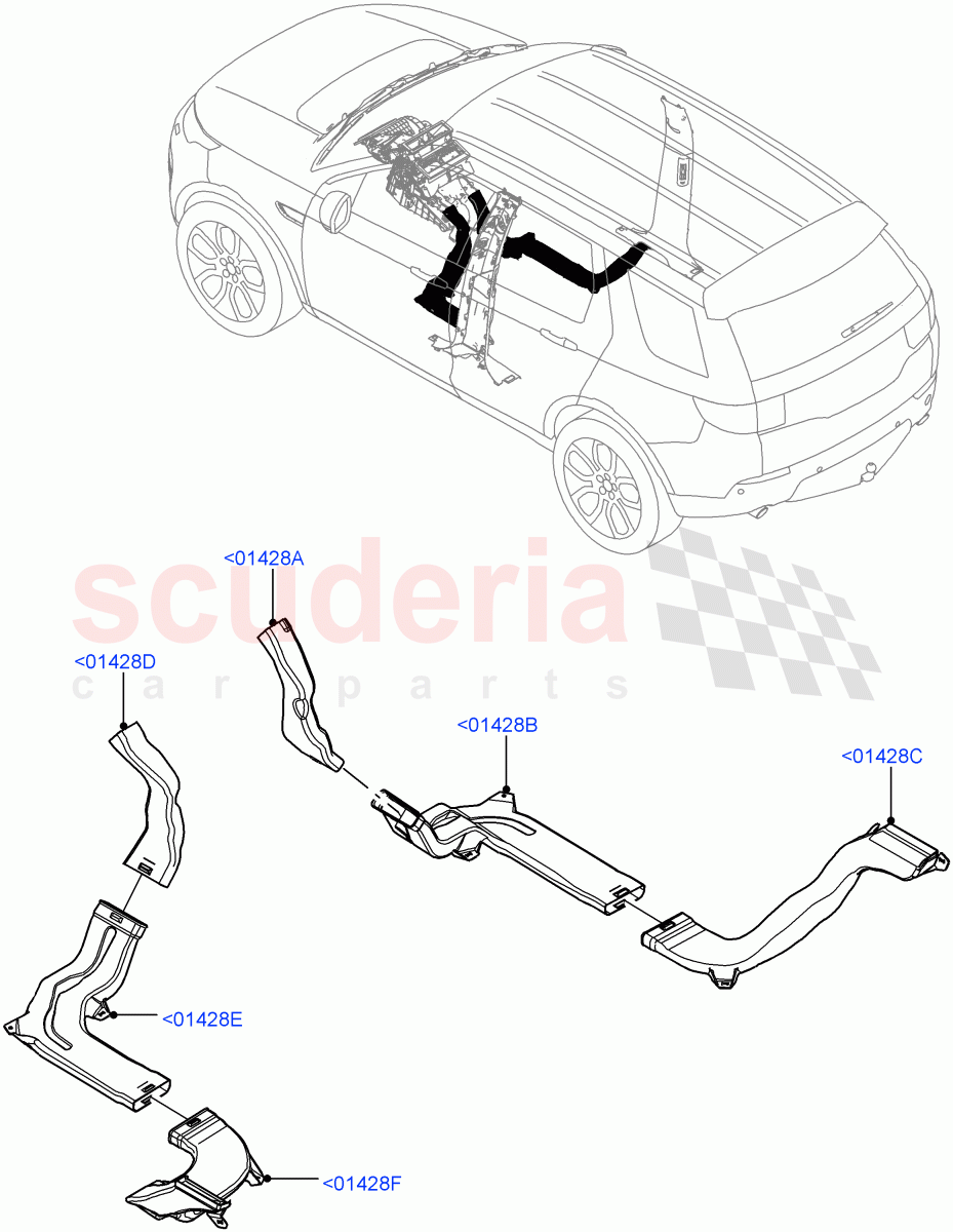 Air Vents, Louvres And Ducts (Internal Components) (Itatiaia (Brazil), With Rear Duct / B-Pillar) ((V) FROMGT000001) of Land Rover Land Rover Discovery Sport (2015+) [2.0 Turbo Petrol AJ200P]