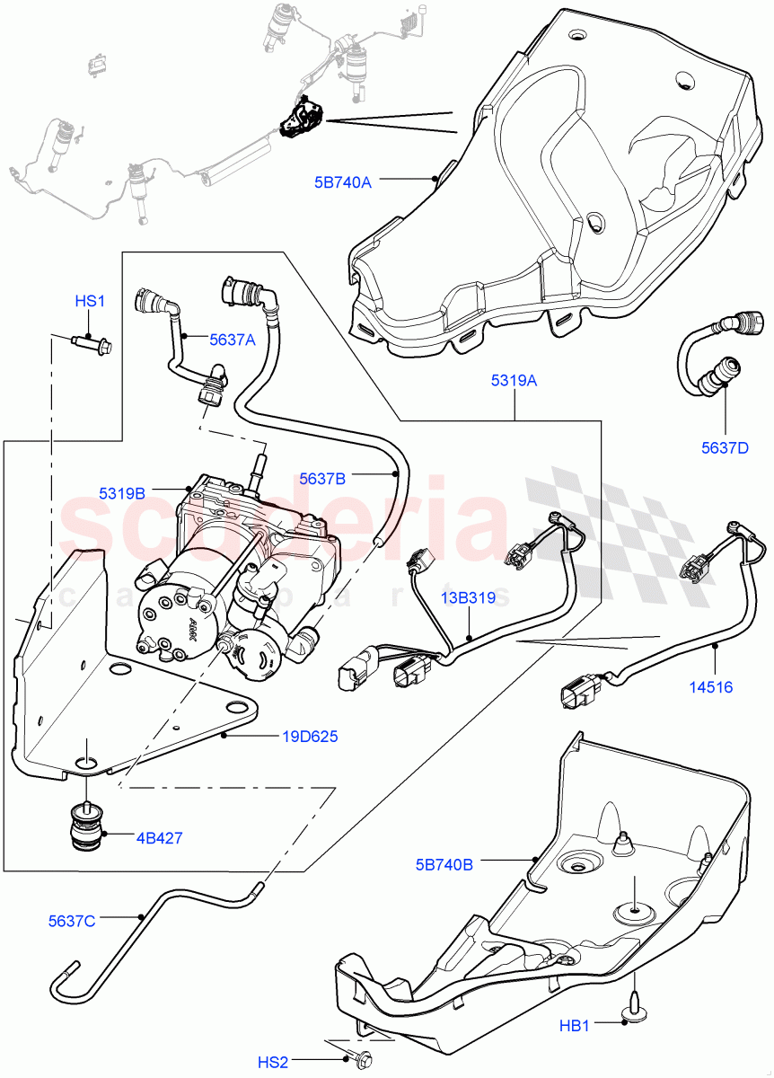 Air Suspension Compressor And Lines (Compressor Assy, 'AMK' Compressor) ((V) FROMBA708255, (V) TOCA725268) of Land Rover Land Rover Range Rover Sport (2010-2013) [5.0 OHC SGDI SC V8 Petrol]