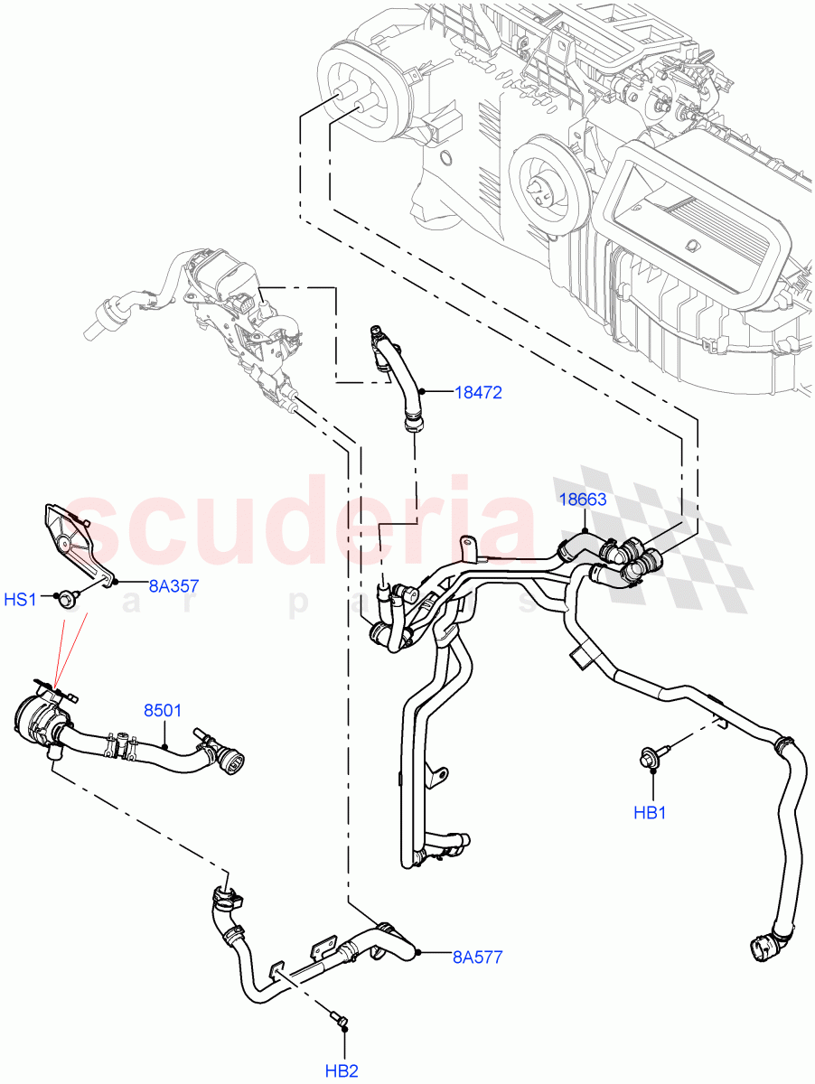 Heater Hoses (Nitra Plant Build) (3.0L AJ20D6 Diesel High, Fuel Fired Heater With Park Heat, Premium Air Conditioning-Front/Rear, Fuel Heater W/Pk Heat With Remote) ((V) FROMM2000001) of Land Rover Land Rover Discovery 5 (2017+) [3.0 Diesel 24V DOHC TC]