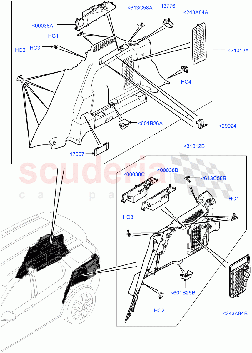 Side Trim(Luggage Compartment)(Halewood (UK),60/40 Load Through With Slide,Climate Control - Chiller Unit) of Land Rover Land Rover Discovery Sport (2015+) [2.2 Single Turbo Diesel]