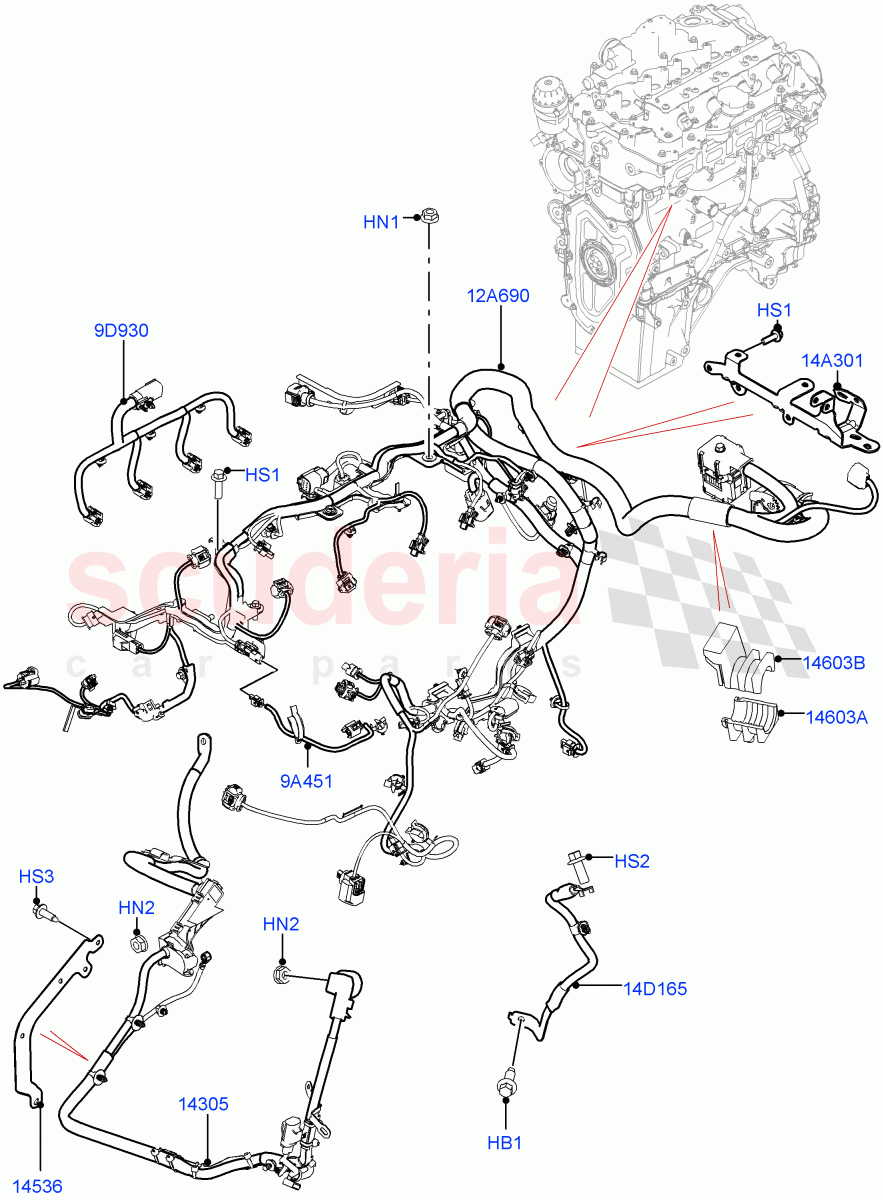 Engine Harness(2.0L I4 Mid DOHC AJ200 Petrol,2.0L I4 High DOHC AJ200 Petrol)((V)TOLA999999) of Land Rover Land Rover Range Rover Velar (2017+) [3.0 Diesel 24V DOHC TC]