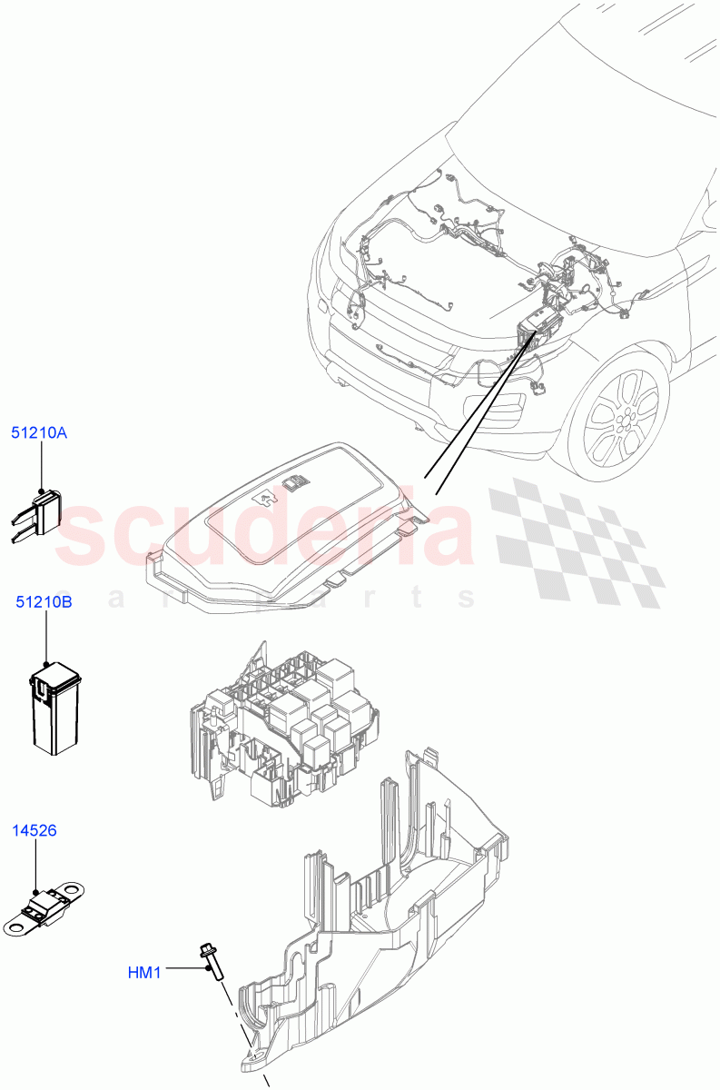 Fuses, Holders And Circuit Breakers(Engine Compartment)(Itatiaia (Brazil))((V)FROMGT000001) of Land Rover Land Rover Range Rover Evoque (2012-2018) [2.0 Turbo Petrol GTDI]