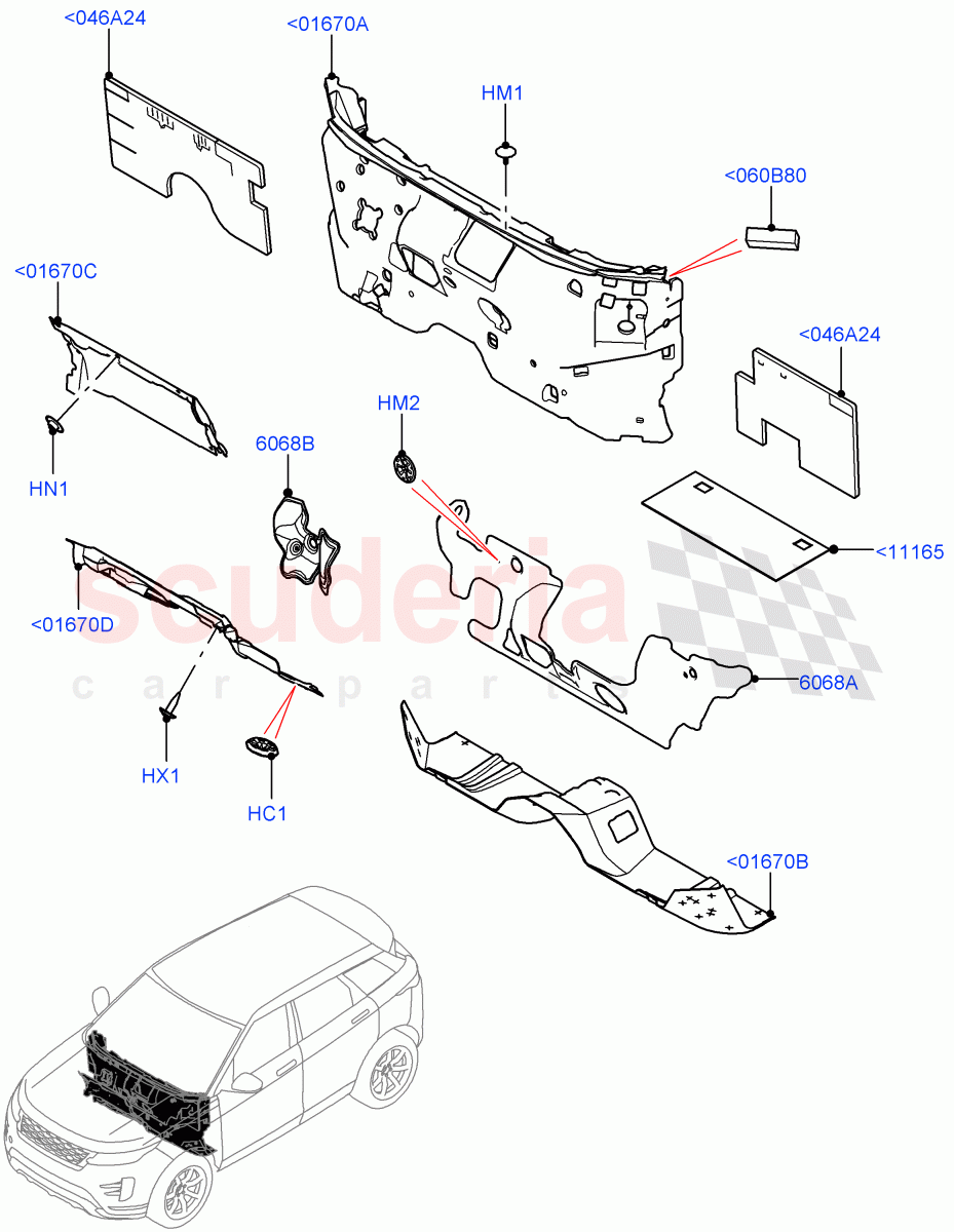 Insulators - Front(Passenger Compartment)(Halewood (UK)) of Land Rover Land Rover Range Rover Evoque (2019+) [2.0 Turbo Diesel AJ21D4]