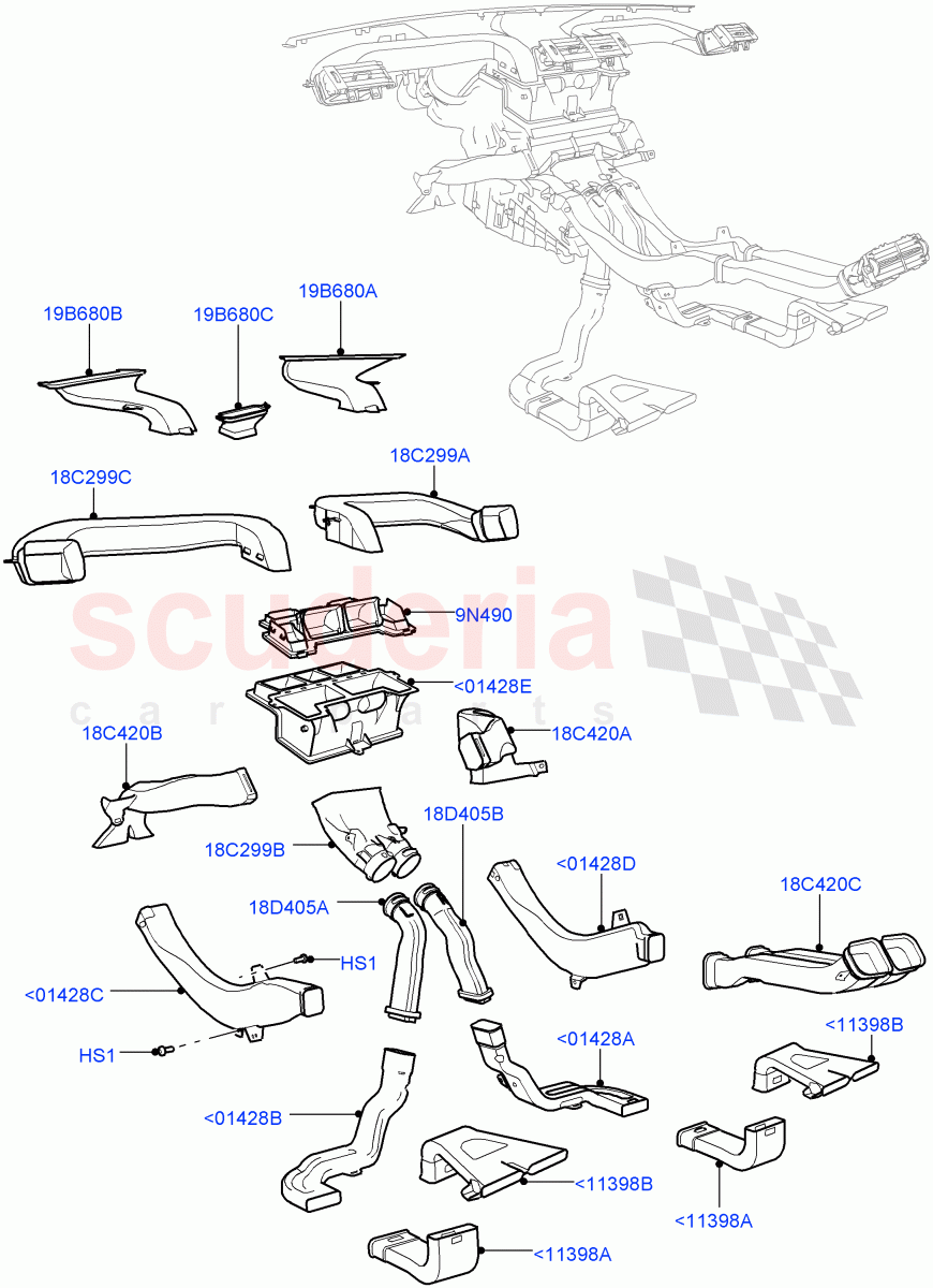 Air Vents, Louvres And Ducts (Internal Components) (Itatiaia (Brazil), Less Head Up Display) ((V) FROMGT000001) of Land Rover Land Rover Range Rover Evoque (2012-2018) [2.2 Single Turbo Diesel]