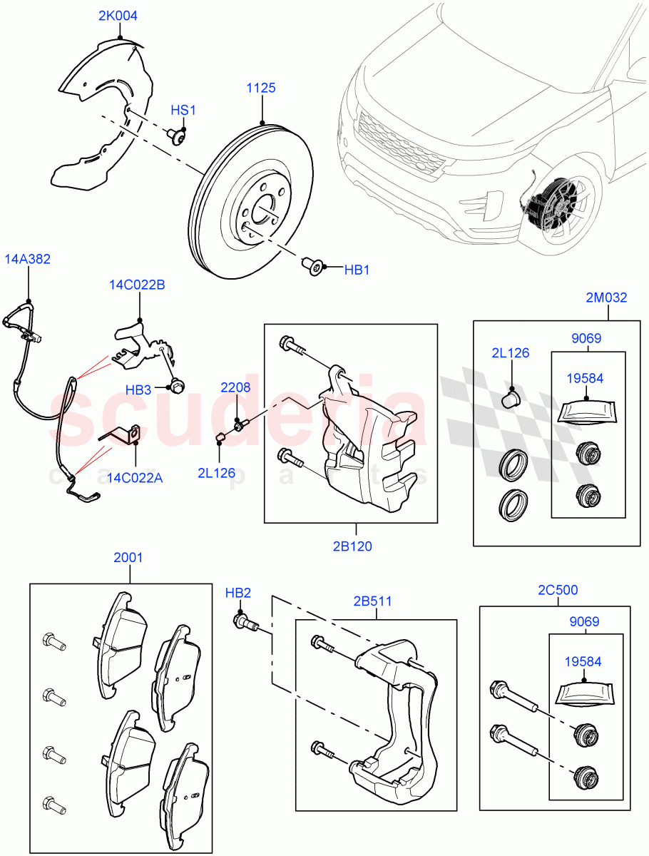 Front Brake Discs And Calipers(Itatiaia (Brazil),Disc And Caliper Size-Frt 18/RR 17,Disc And Caliper Size-Frt 18/RR 16) of Land Rover Land Rover Range Rover Evoque (2019+) [2.0 Turbo Diesel]