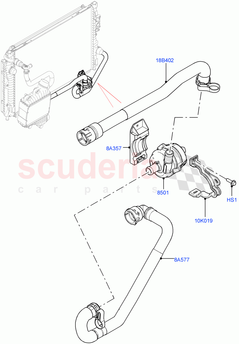Water Pump (Auxiliary Unit) (2.0L AJ20P4 Petrol Mid PTA, Halewood (UK), Extra High Engine Cooling, 2.0L AJ20P4 Petrol E100 PTA) of Land Rover Land Rover Range Rover Evoque (2019+) [2.0 Turbo Petrol AJ200P]