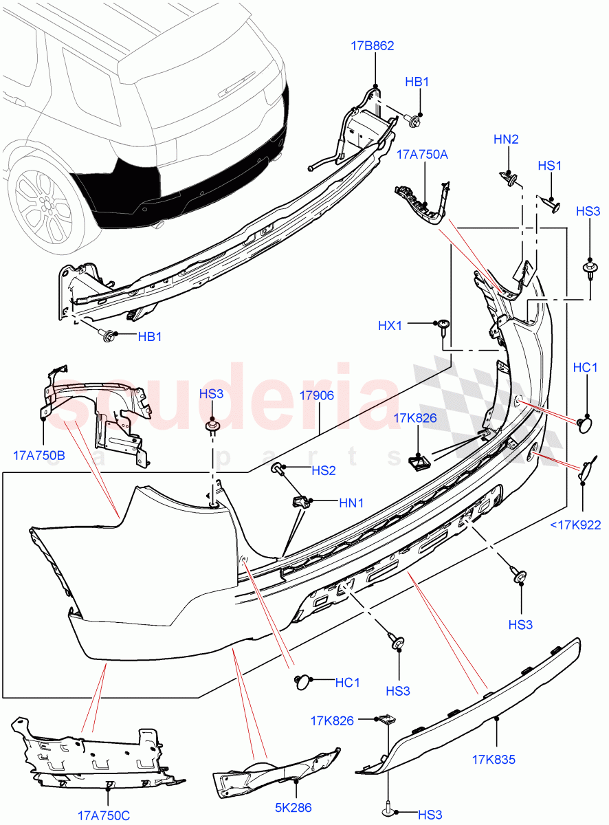 Rear Bumper(Halewood (UK),Front Bumper - Painted Body Colour,Rear Bumper Body Coloured Plastic,Bumper-Aux Cooled Body Colour)((V)TOKH999999) of Land Rover Land Rover Discovery Sport (2015+) [2.0 Turbo Petrol GTDI]