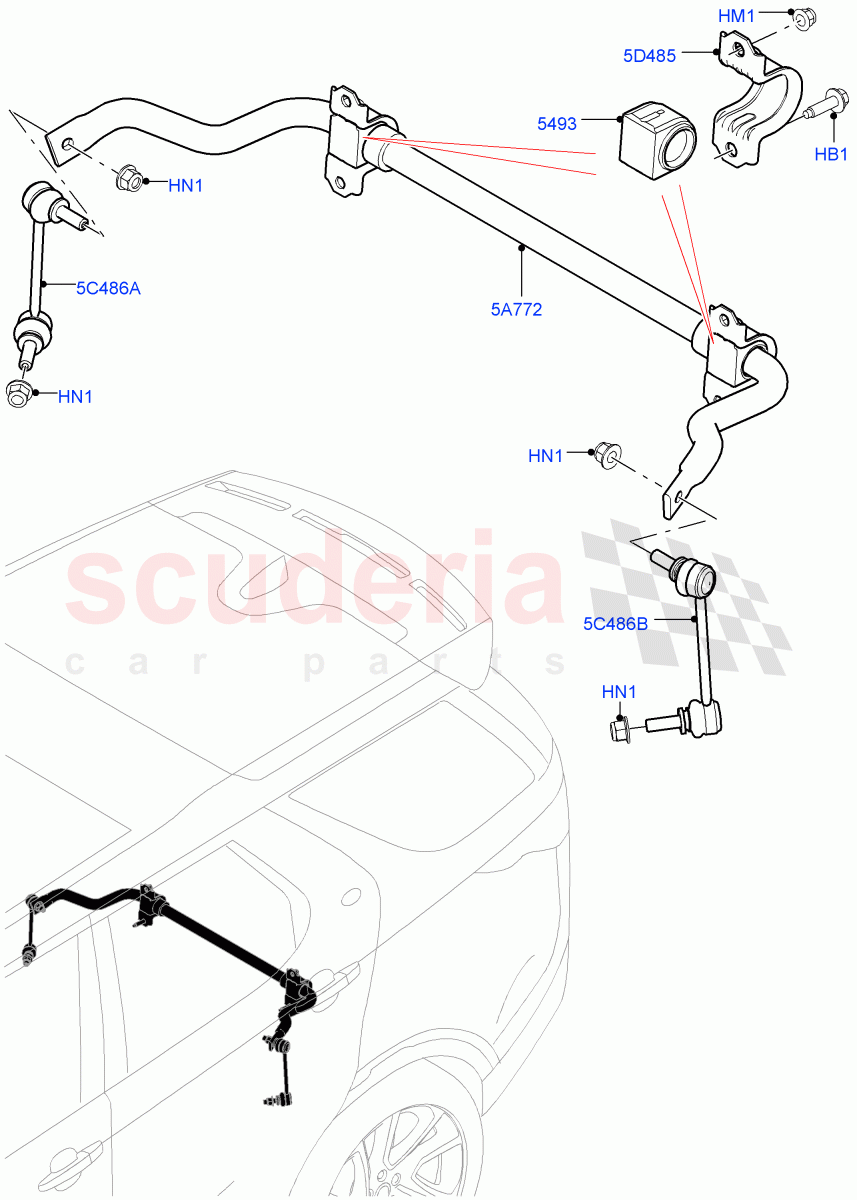 Rear Cross Member & Stabilizer Bar(Conventional Stabilizer Bar, Solihull Plant Build)((V)FROMHA000001) of Land Rover Land Rover Discovery 5 (2017+) [2.0 Turbo Diesel]