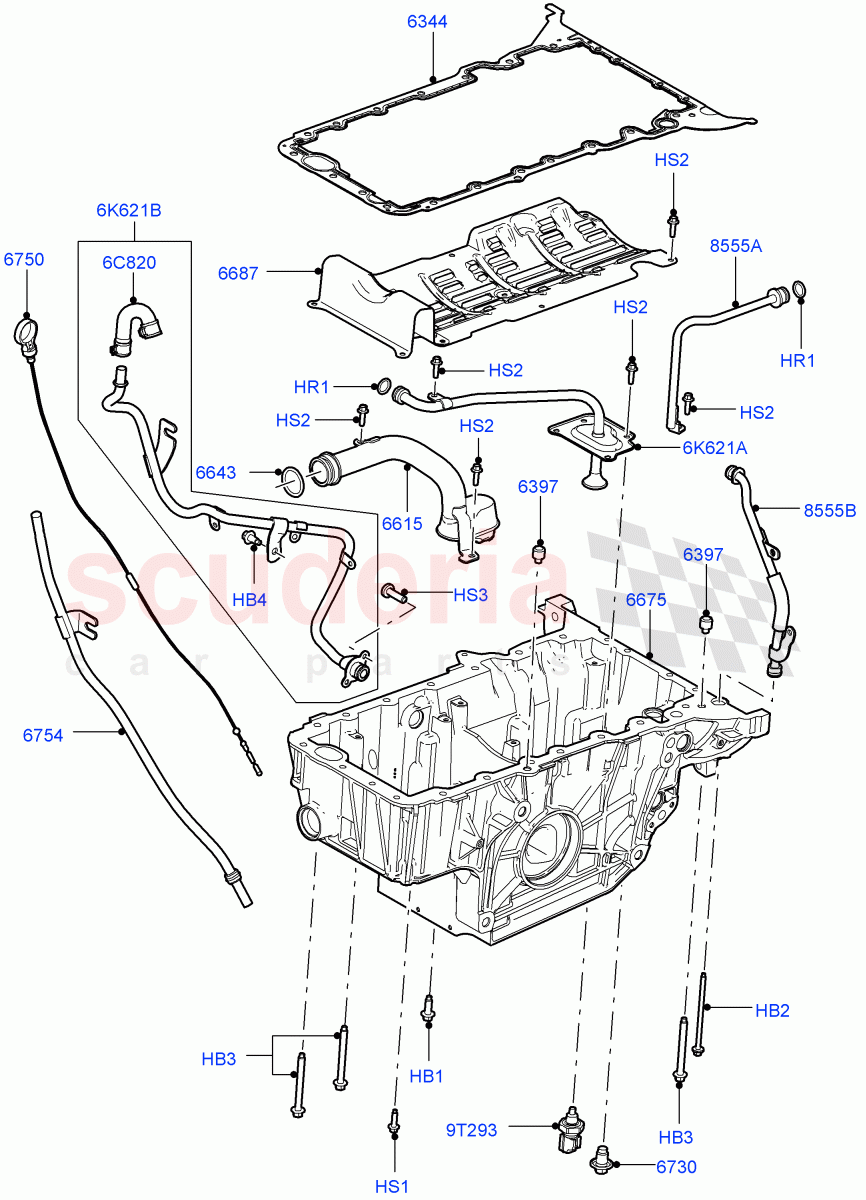 Oil Pan/Oil Level Indicator (3.6L V8 32V DOHC EFi Diesel Lion) ((V) FROMAA000001) of Land Rover Land Rover Range Rover (2010-2012) [3.6 V8 32V DOHC EFI Diesel]