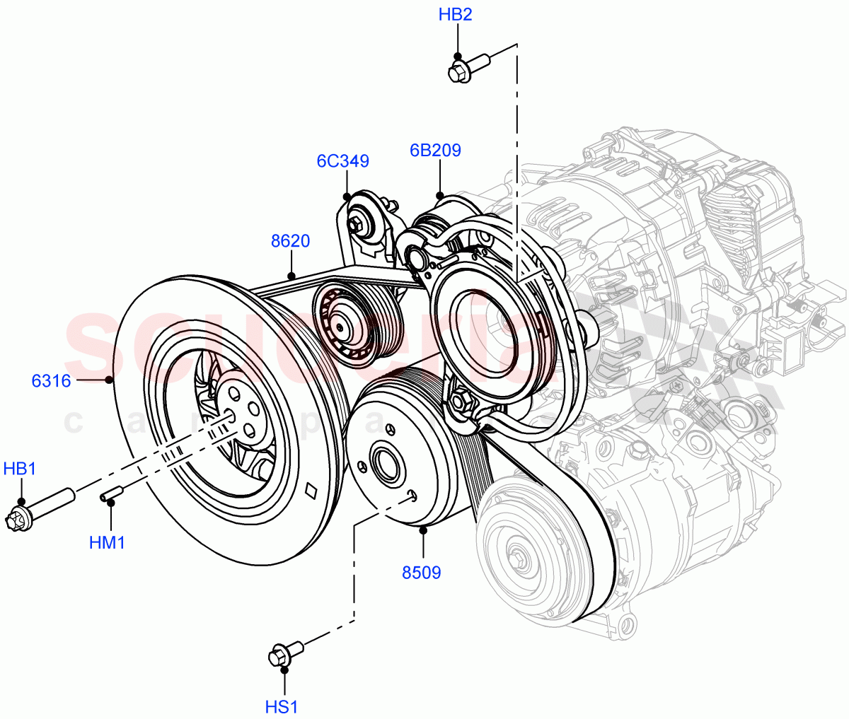 Pulleys And Drive Belts(3.0L AJ20P6 Petrol High) of Land Rover Land Rover Range Rover (2022+) [3.0 I6 Turbo Petrol AJ20P6]