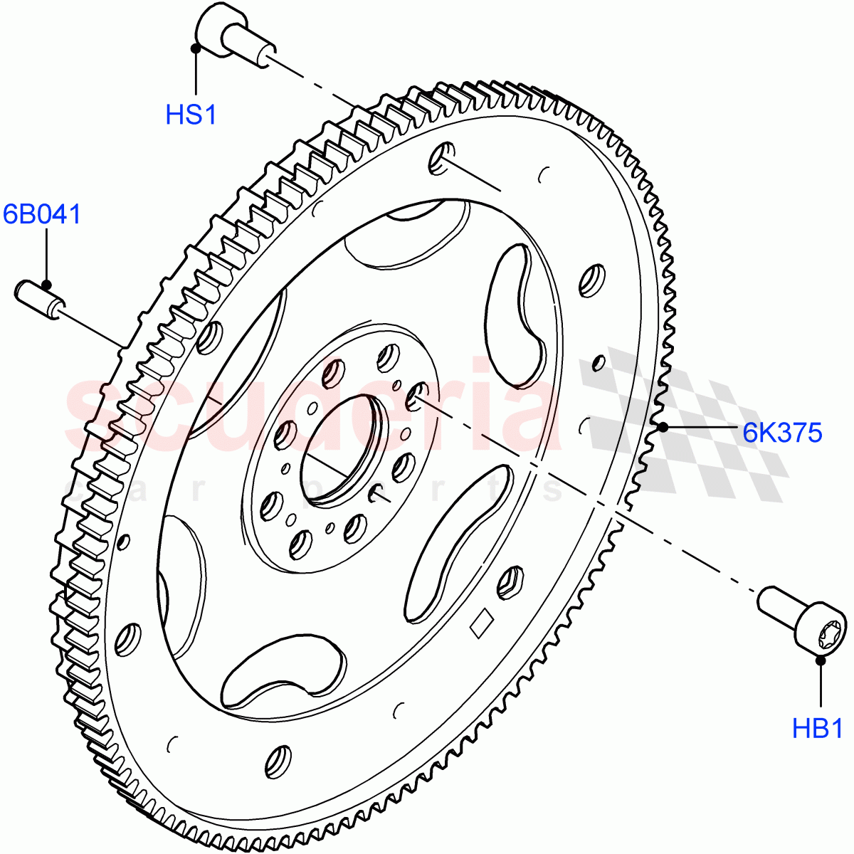 Flywheel (Solihull Plant Build) (2.0L I4 High DOHC AJ200 Petrol, 2.0L I4 Mid DOHC AJ200 Petrol) ((V) FROMHA000001) of Land Rover Land Rover Range Rover Sport (2014+) [2.0 Turbo Petrol AJ200P]