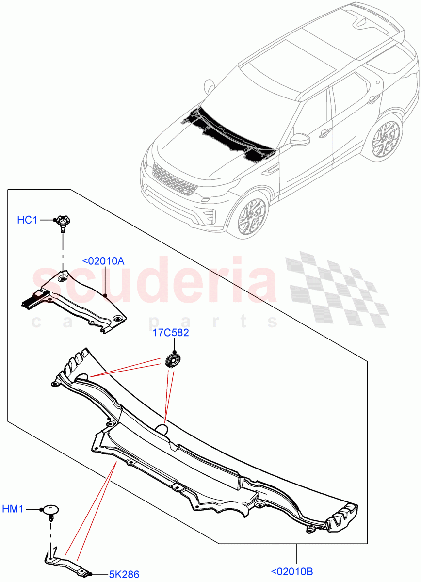 Cowl/Panel And Related Parts (Solihull Plant Build) ((V) FROMHA000001) of Land Rover Land Rover Discovery 5 (2017+) [3.0 I6 Turbo Diesel AJ20D6]
