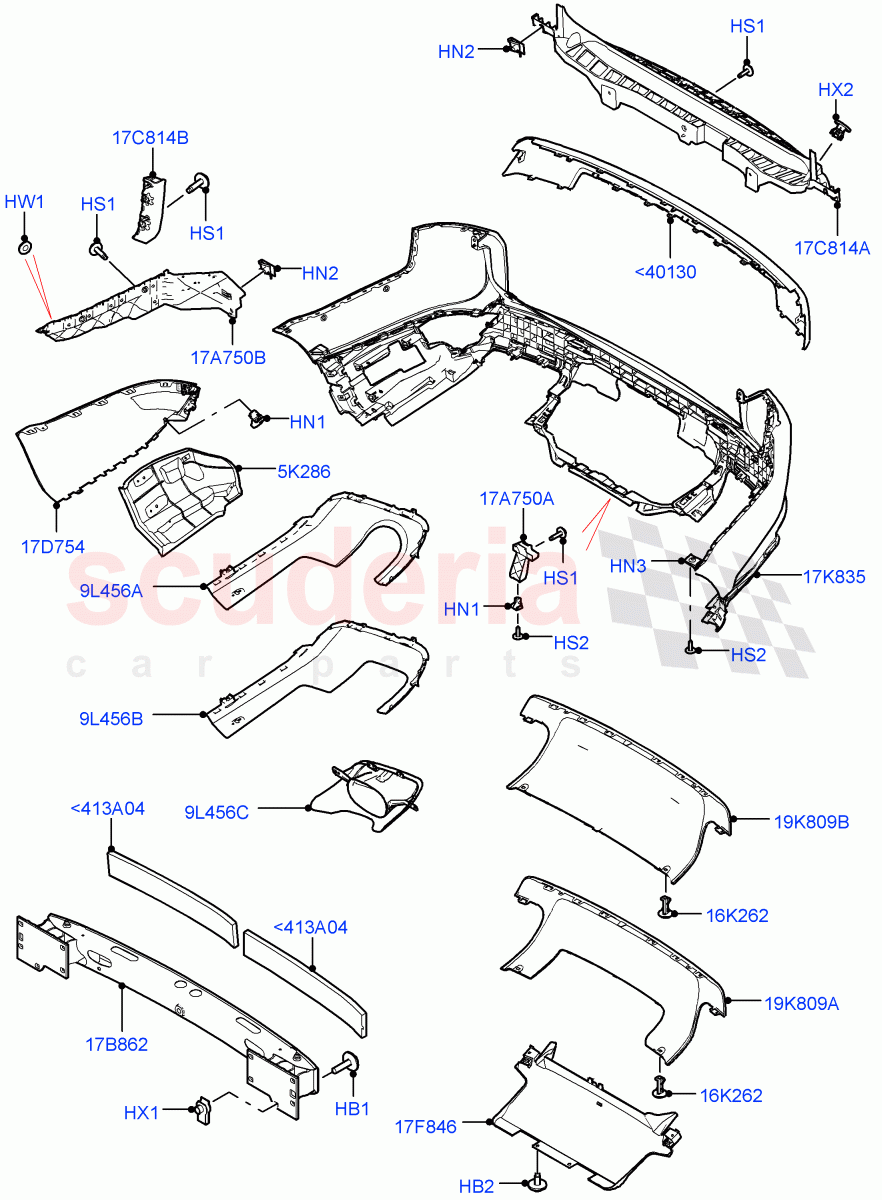 Rear Bumper (Version - Core, Non SVR) ((V) FROMJA000001) of Land Rover Land Rover Range Rover Sport (2014+) [3.0 I6 Turbo Diesel AJ20D6]
