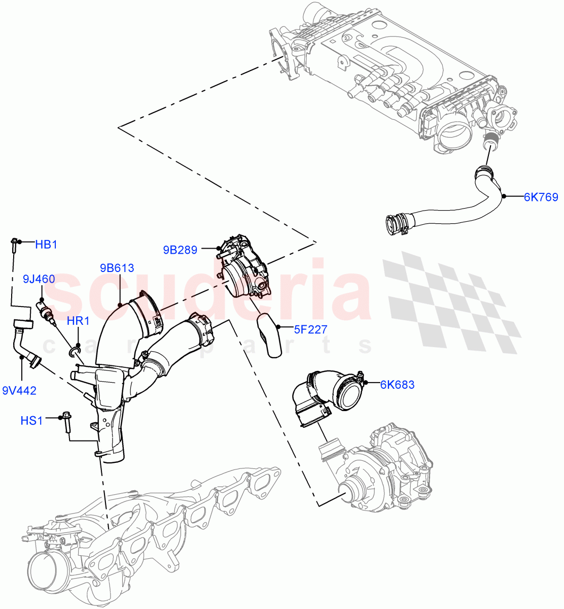 Intercooler/Air Ducts And Hoses(Nitra Plant Build)(3.0L AJ20P6 Petrol High)((V)FROMM2000001) of Land Rover Land Rover Discovery 5 (2017+) [3.0 I6 Turbo Petrol AJ20P6]