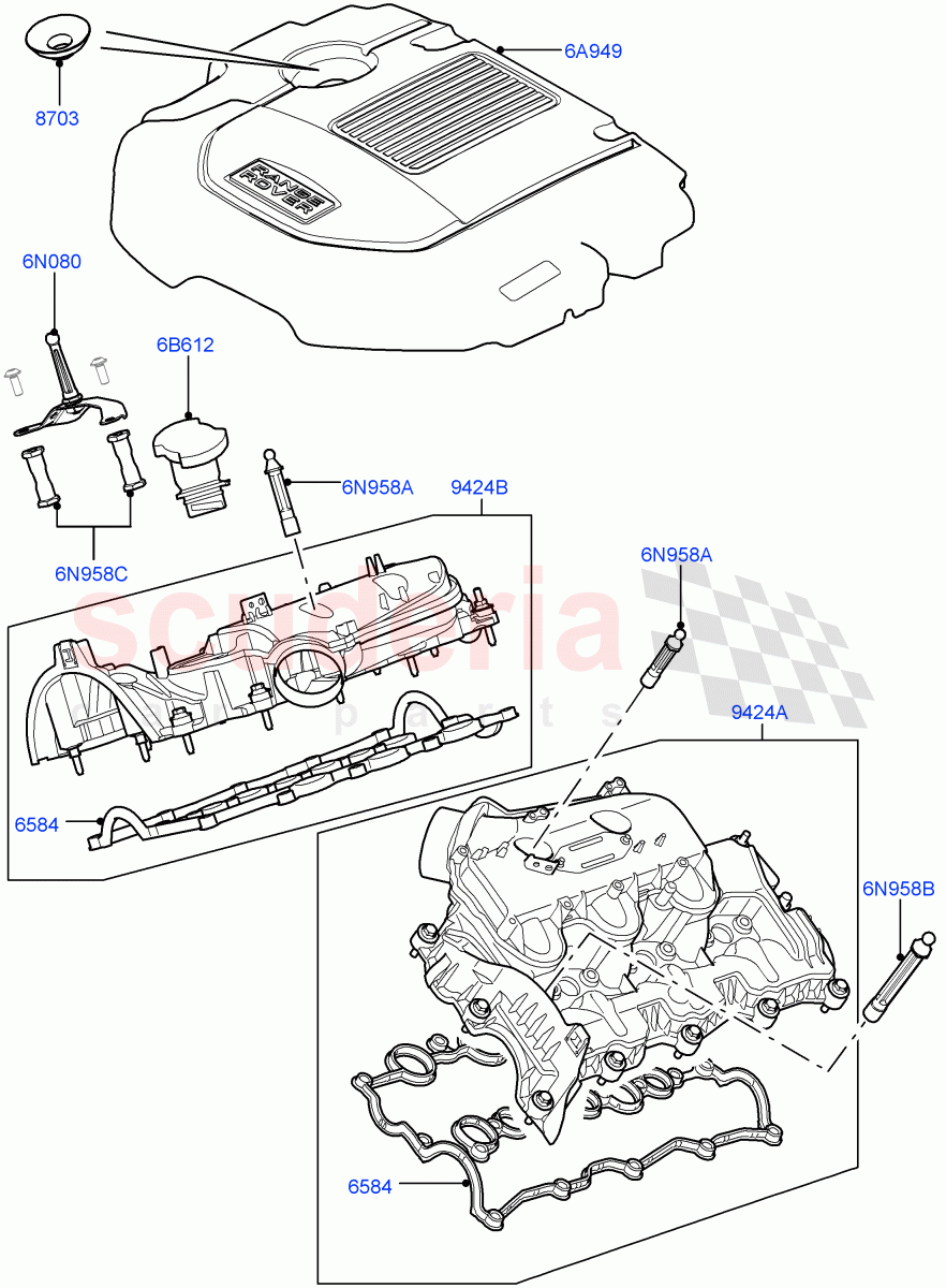 Inlet Manifold (Nitra Plant Build) (3.0 V6 D Low MT ROW, 3.0 V6 D Gen2 Mono Turbo, 3.0 V6 D Gen2 Twin Turbo) ((V) FROMK2000001) of Land Rover Land Rover Discovery 5 (2017+) [3.0 Diesel 24V DOHC TC]