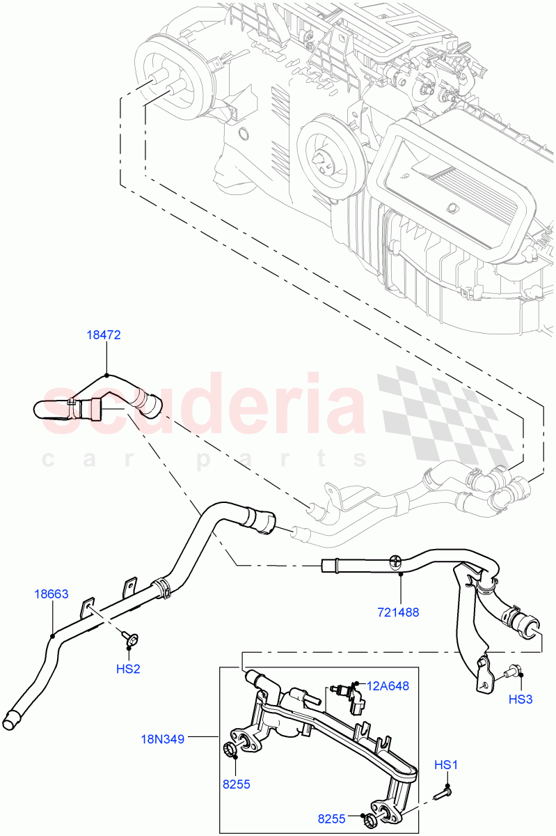Heater Hoses (Front) (5.0L OHC SGDI SC V8 Petrol - AJ133, Less Auxiliary Coolant Pumps, With Fresh Air Heater, With Ptc Heater, With Fuel Fired Heater) ((V) TOHA999999) of Land Rover Land Rover Range Rover Sport (2014+) [5.0 OHC SGDI SC V8 Petrol]
