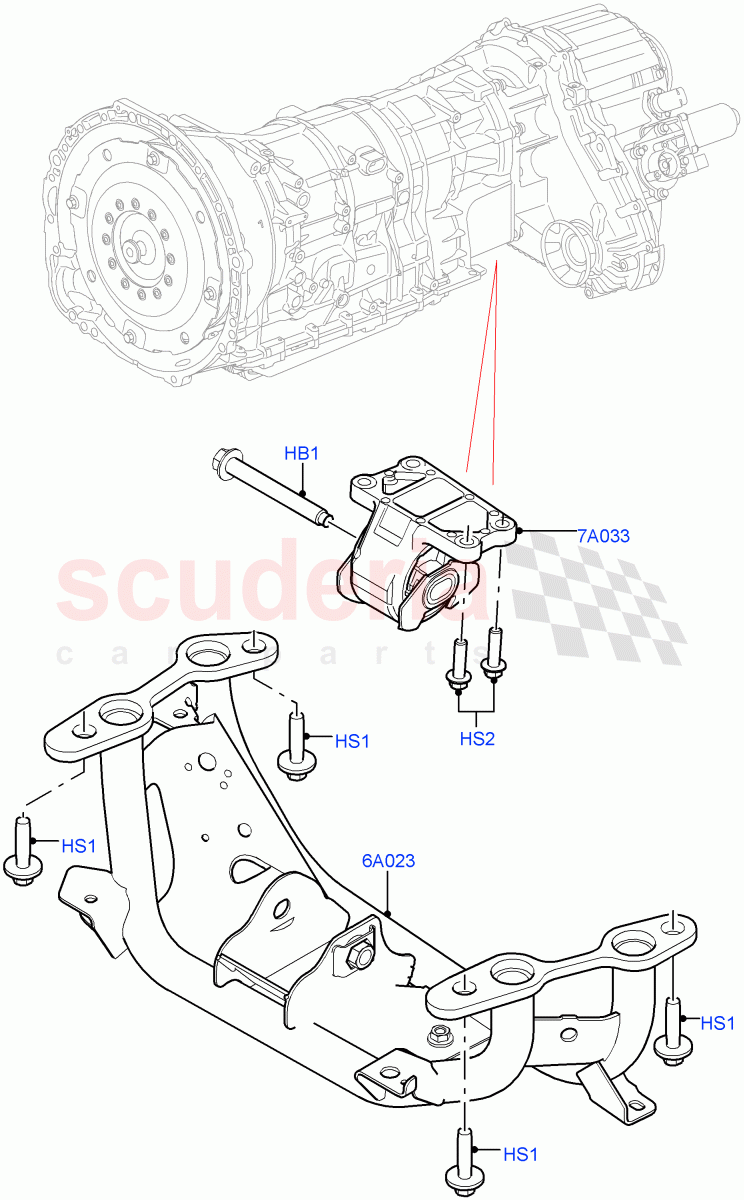 Transmission Mounting (Nitra Plant Build) (2.0L I4 High DOHC AJ200 Petrol) ((V) FROMK2000001) of Land Rover Land Rover Discovery 5 (2017+) [3.0 I6 Turbo Petrol AJ20P6]