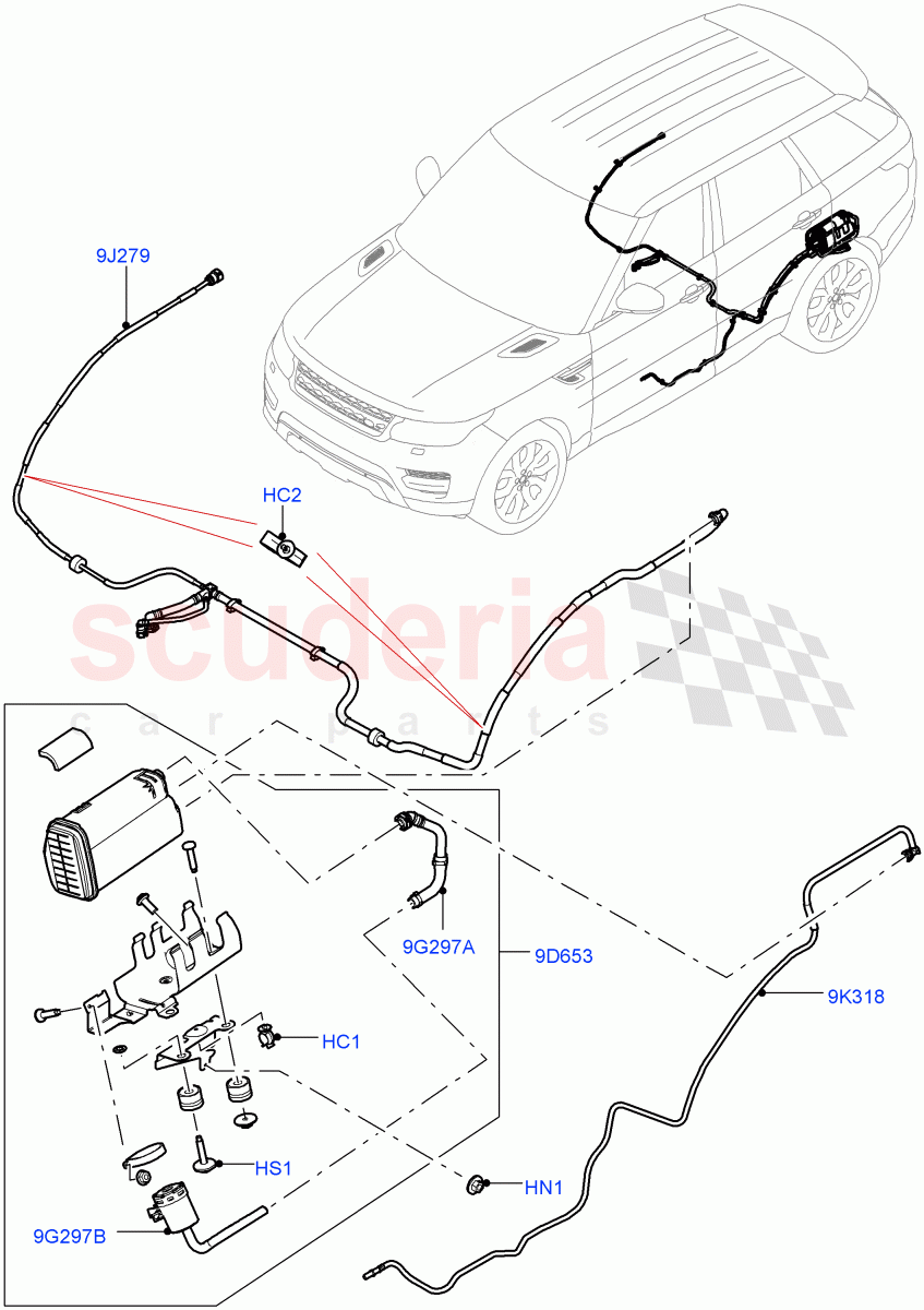Fuel Lines (Middle East And North Africa (MENA) Markets, Rear) (3.0L DOHC GDI SC V6 PETROL, Narrow Filler Neck - Unleaded) ((V) FROMGA000001, (V) TOJA999999) of Land Rover Land Rover Range Rover (2012-2021) [3.0 DOHC GDI SC V6 Petrol]