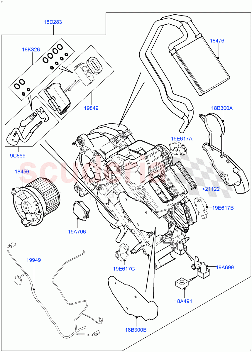 Heater/Air Cond.Internal Components (Auxiliary Heater) (Premium Air Conditioning-Front/Rear) ((V) FROMKA000001) of Land Rover Land Rover Range Rover Sport (2014+) [4.4 DOHC Diesel V8 DITC]