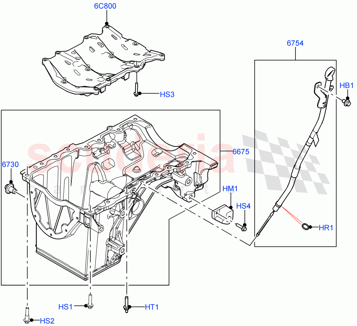 Oil Pan/Oil Level Indicator(2.0L AJ21D4 Diesel Mid)((V)FROMMA000001) of Land Rover Land Rover Range Rover Velar (2017+) [2.0 Turbo Diesel AJ21D4]