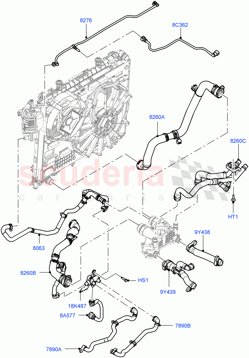 Cooling System Pipes And Hoses (4.4L DOHC DITC V8 Diesel, Active Tranmission Warming) ((V) FROMKA000001) of Land Rover Land Rover Range Rover (2012-2021) [4.4 DOHC Diesel V8 DITC]