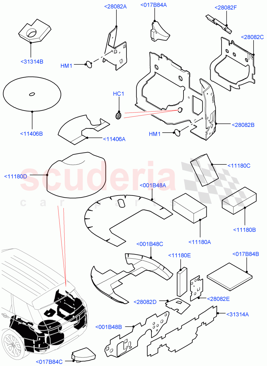 Insulators - Rear (Luggage Compartment) of Land Rover Land Rover Range Rover Sport (2014+) [3.0 I6 Turbo Petrol AJ20P6]