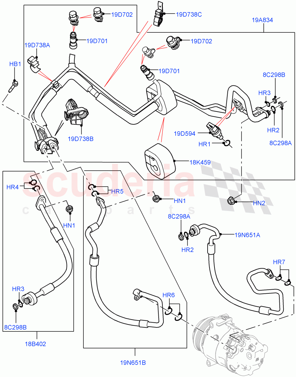 Air Conditioning System (2.0L I4 DSL MID DOHC AJ200, Halewood (UK), 2.0L I4 High DOHC AJ200 Petrol, 2.0L I4 Mid DOHC AJ200 Petrol, 2.0L I4 DSL HIGH DOHC AJ200) ((V) FROMGH000001) of Land Rover Land Rover Range Rover Evoque (2012-2018) [2.0 Turbo Diesel]