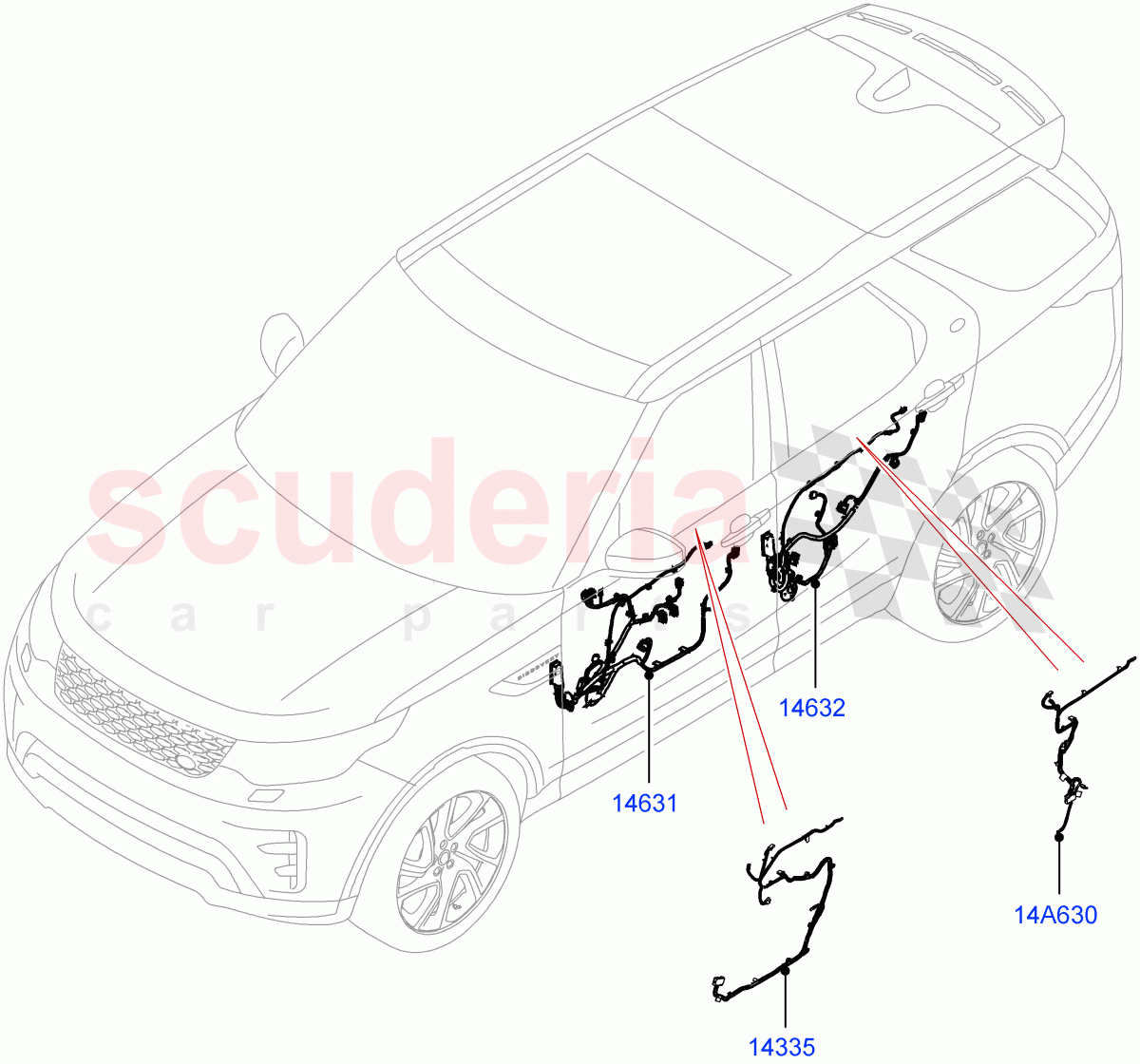 Electrical Wiring - Body And Rear (Solihull Plant Build, Front And Rear Doors) ((V) FROMJA000001, (V) TOJA999999) of Land Rover Land Rover Discovery 5 (2017+) [3.0 I6 Turbo Petrol AJ20P6]