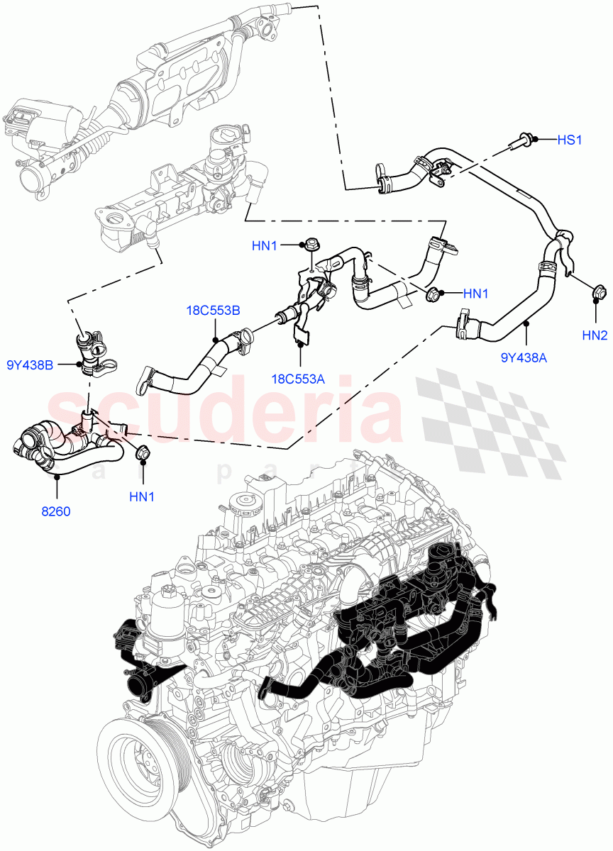 EGR Cooling System (3.0L AJ20D6 Diesel High) ((V) FROMLA000001) of Land Rover Land Rover Range Rover (2012-2021) [3.0 I6 Turbo Diesel AJ20D6]