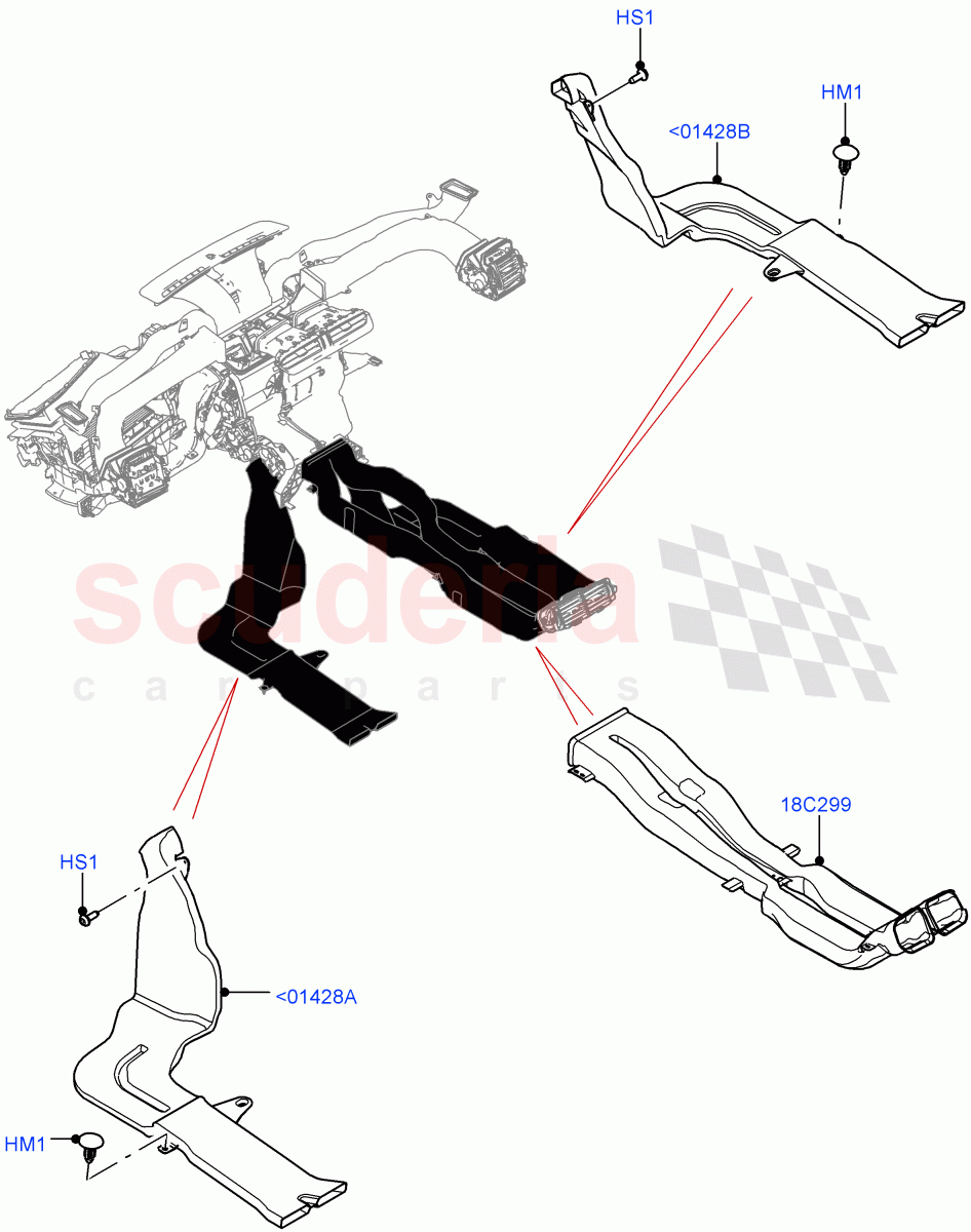 Air Vents, Louvres And Ducts(Internal Components, Floor)(With Front Comfort Air Con (IHKA))((V)TOMA999999) of Land Rover Land Rover Range Rover Velar (2017+) [5.0 OHC SGDI SC V8 Petrol]