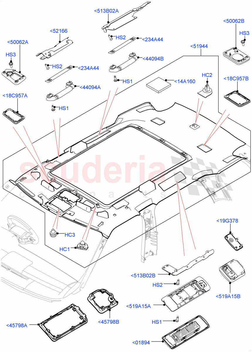 Headlining And Sun Visors(With Roof Conversion-Panorama Power,Interior Trim - Morzine,With Roof Conversion-Panorama Roof) of Land Rover Land Rover Range Rover (2012-2021) [5.0 OHC SGDI NA V8 Petrol]