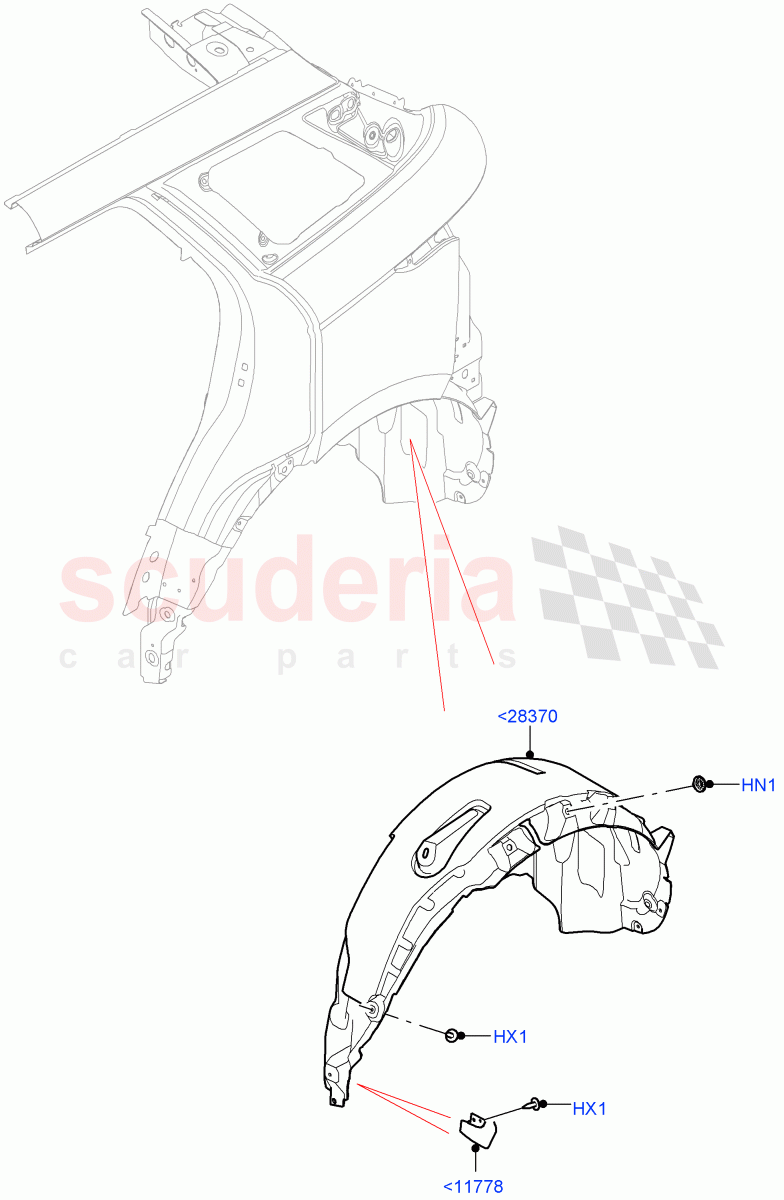 Side Panels - Inner(Wheelarch)(Halewood (UK)) of Land Rover Land Rover Range Rover Evoque (2019+) [1.5 I3 Turbo Petrol AJ20P3]