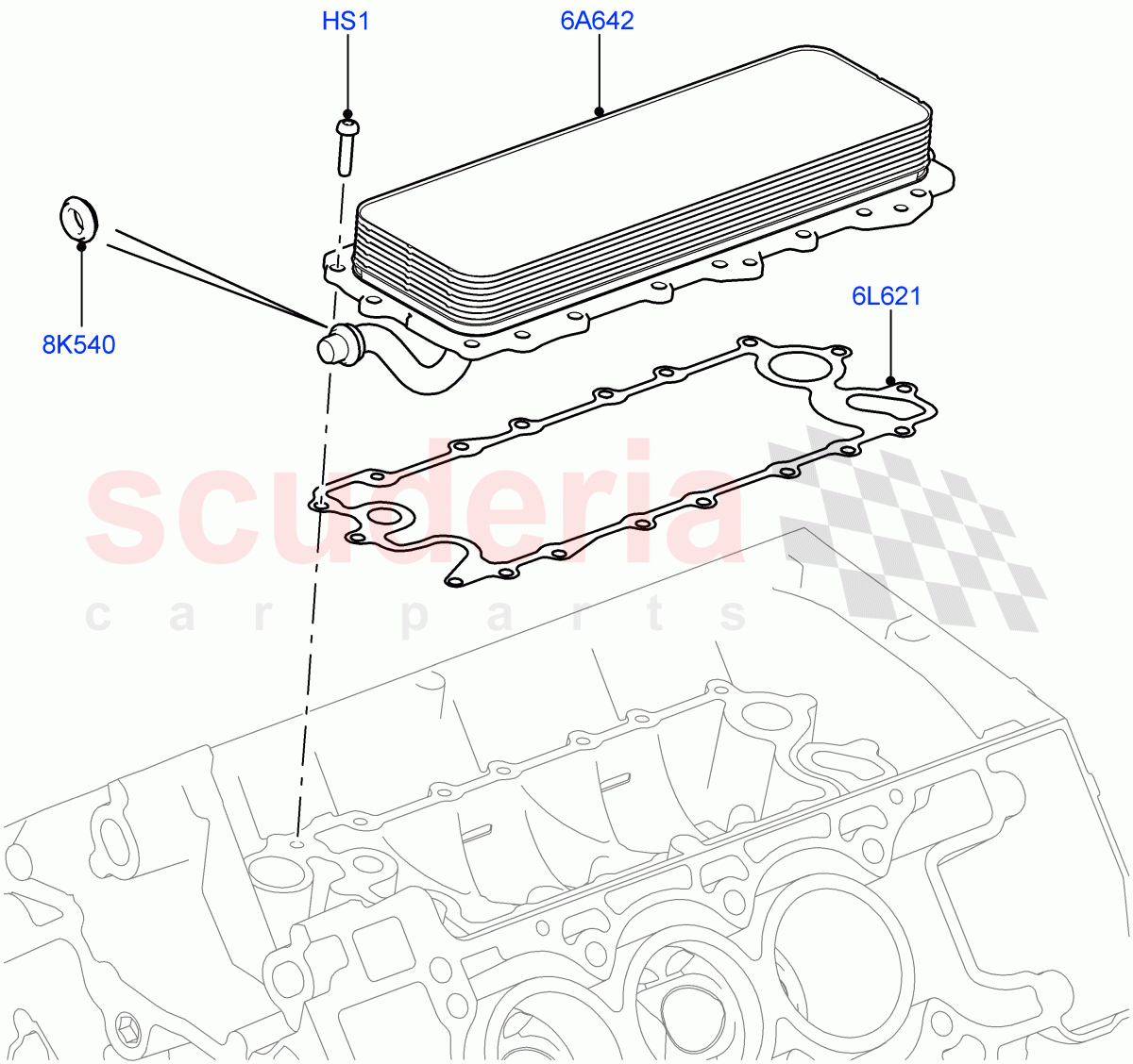 Oil Cooler And Filter(Oil Cooler, Solihull Plant Build)(3.0L DOHC GDI SC V6 PETROL)((V)FROMEA000001) of Land Rover Land Rover Range Rover (2012-2021) [3.0 DOHC GDI SC V6 Petrol]