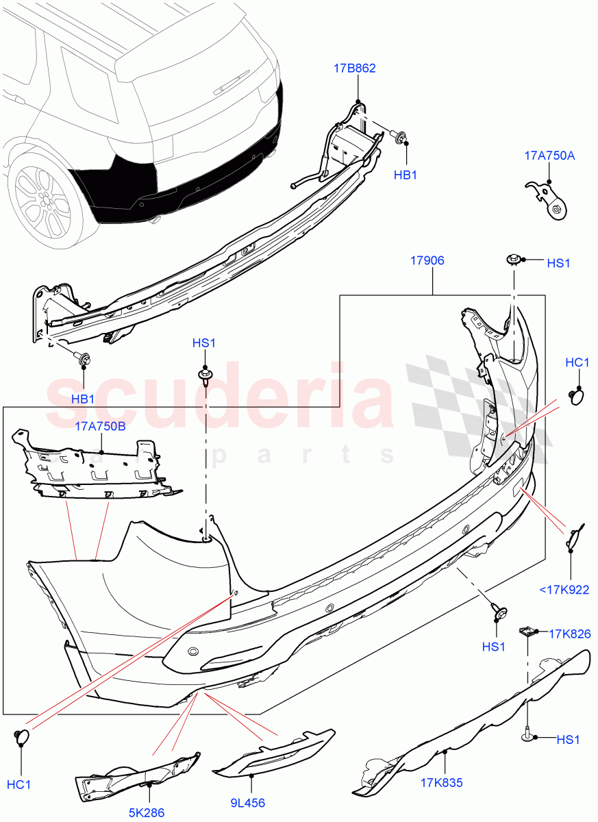 Rear Bumper(Changsu (China),Front Bumper - Sport - Body Colour)((V)FROMKG422269,(V)TOKG446856) of Land Rover Land Rover Discovery Sport (2015+) [2.0 Turbo Petrol AJ200P]