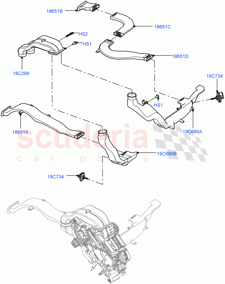Air Vents, Louvres And Ducts (Nitra Plant Build, Internal Components, Under Rear Seat) (Premium Air Conditioning-Front/Rear) ((V) FROMK2000001) of Land Rover Land Rover Discovery 5 (2017+) [3.0 Diesel 24V DOHC TC]
