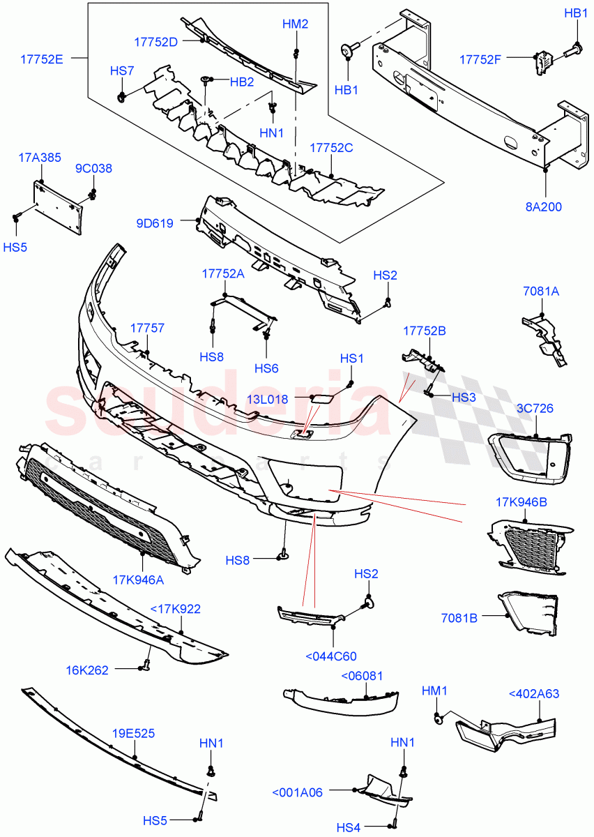 Radiator Grille And Front Bumper(Version - Core,Non SVR)((V)FROMJA000001) of Land Rover Land Rover Range Rover Sport (2014+) [2.0 Turbo Diesel]