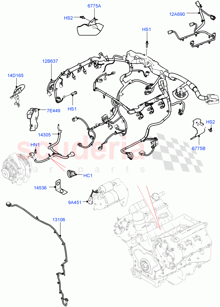 Electrical Wiring - Engine And Dash (3.0L DOHC GDI SC V6 PETROL) of Land Rover Land Rover Range Rover Sport (2014+) [3.0 Diesel 24V DOHC TC]
