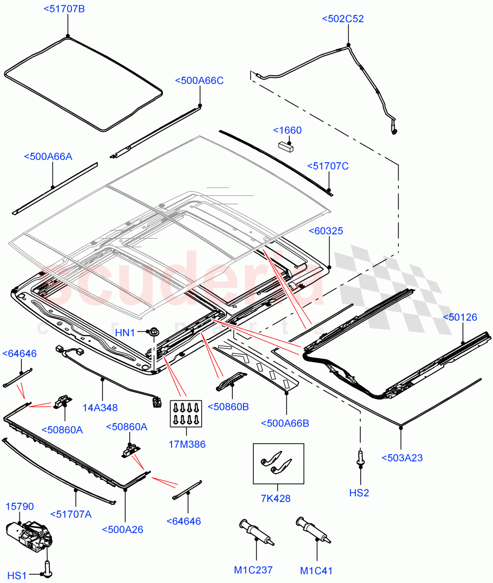 Sliding Roof Mechanism And Controls(Sunroof Frame)(With Roof Conversion-Panorama Power) of Land Rover Land Rover Range Rover Sport (2014+) [5.0 OHC SGDI SC V8 Petrol]